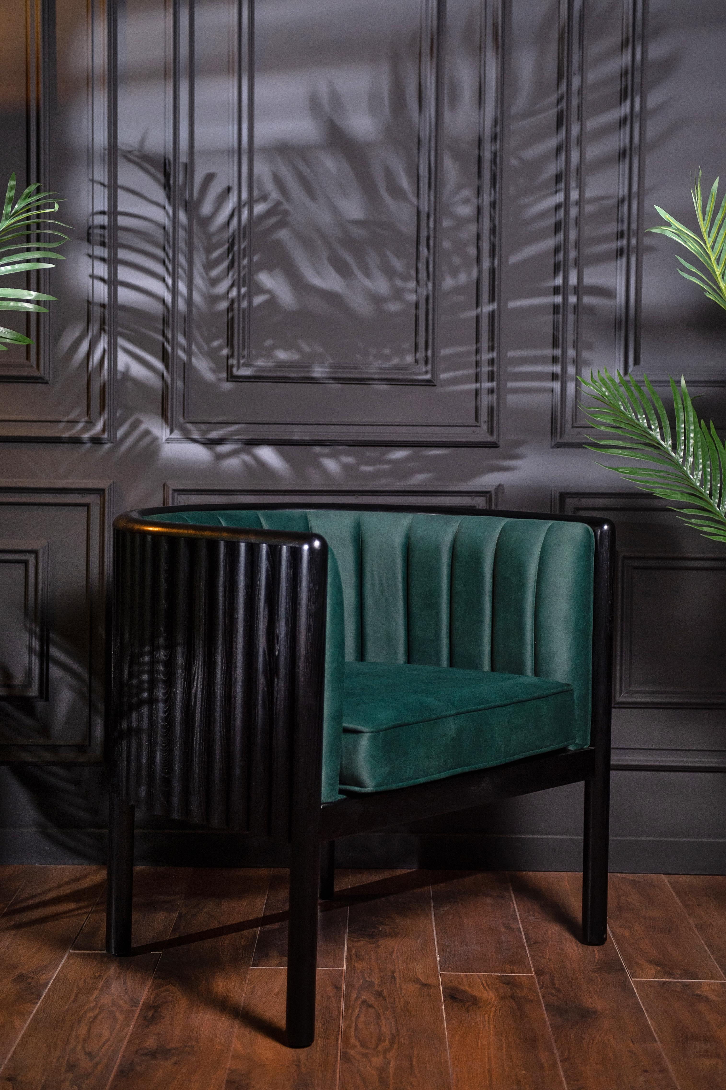 Modern Alton Wood Emerald Black Armchair For Sale 5