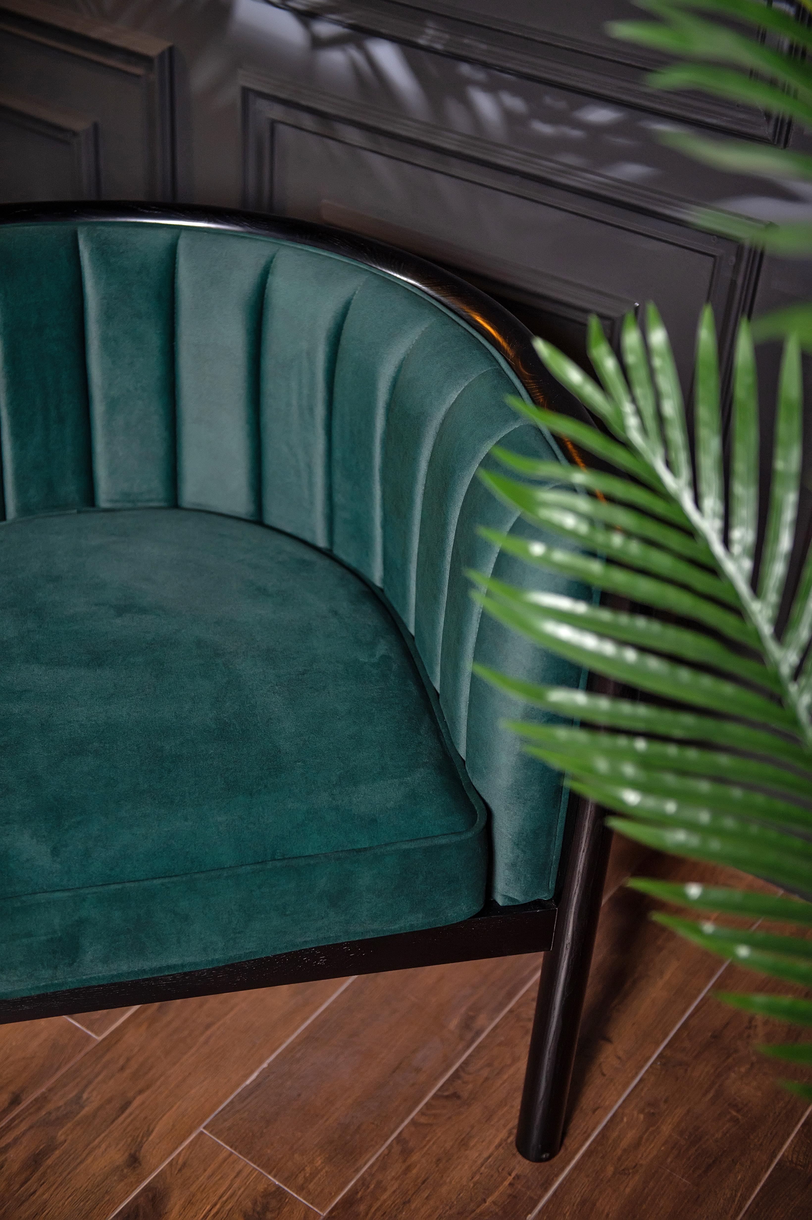 Modern Alton Wood Emerald Black Armchair For Sale 6