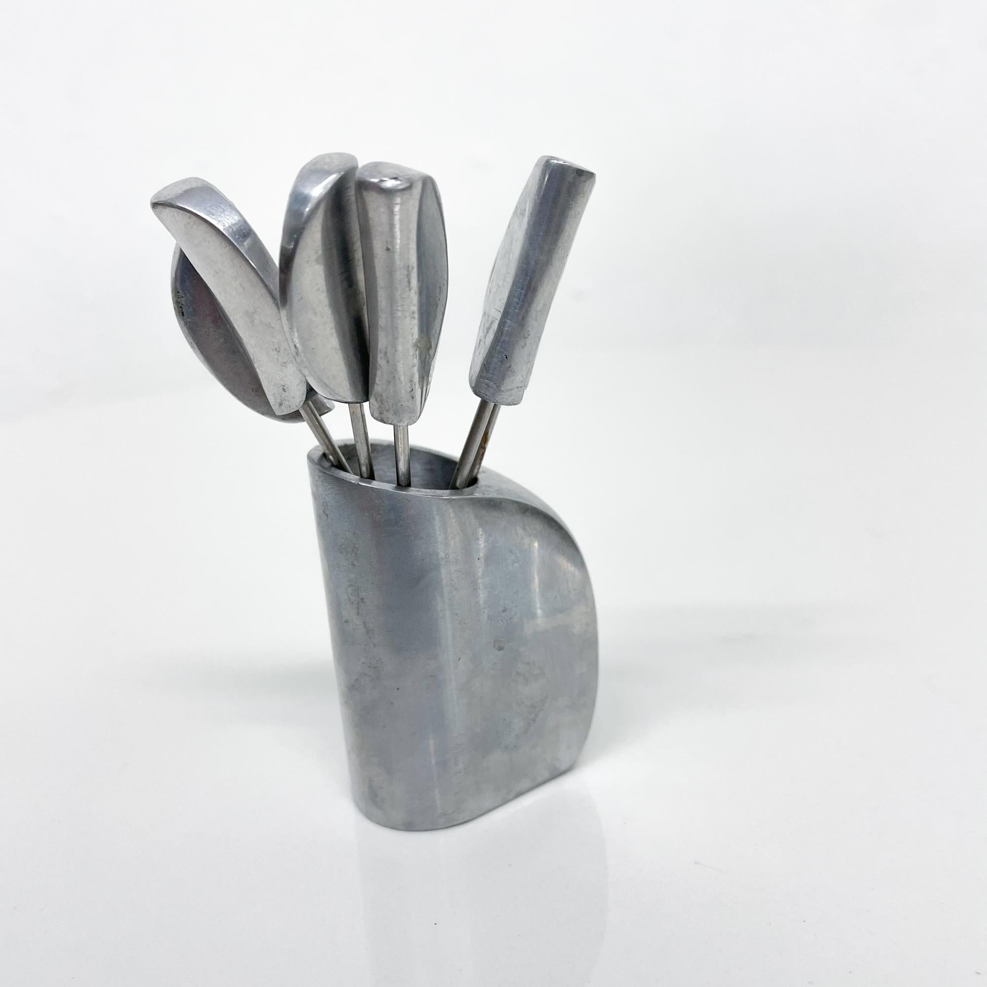American Modern Aluminum Appetizer Cutlery Flatware Forks Pick Sticks and Holder For Sale