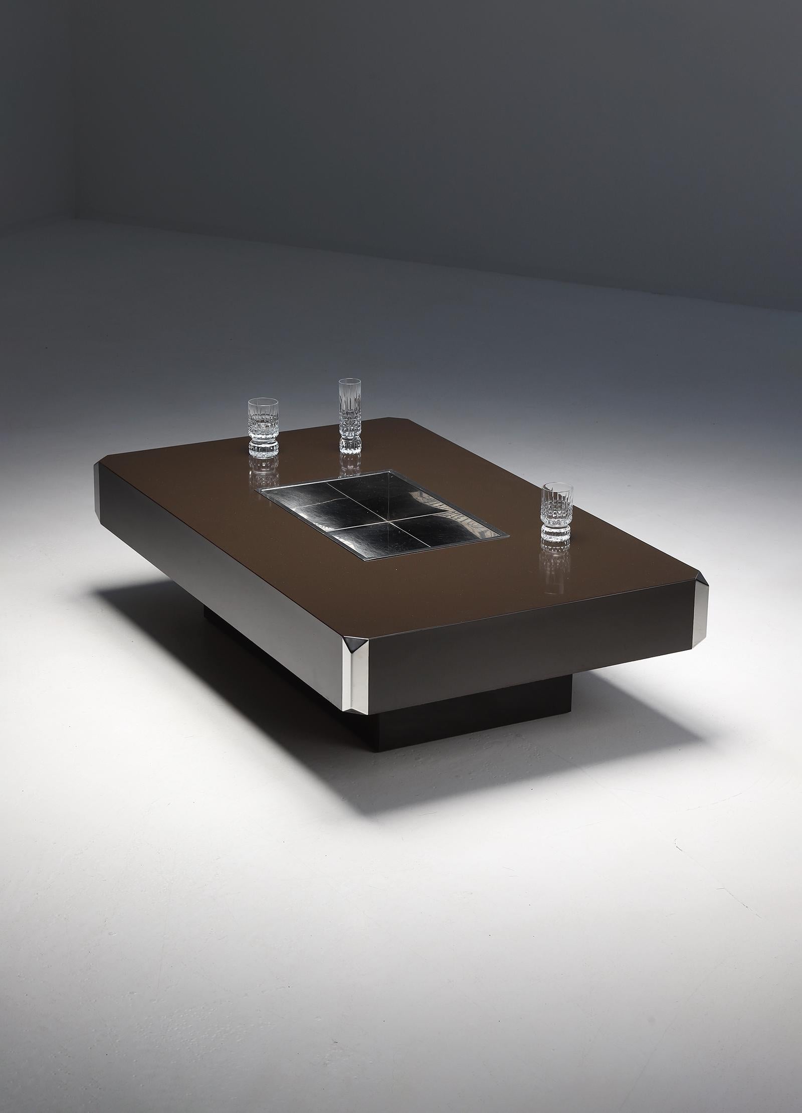 Late 20th Century Modern Alveo Coffee Table by Willy Rizzo for Mario Sabot in Brown Formica 1972