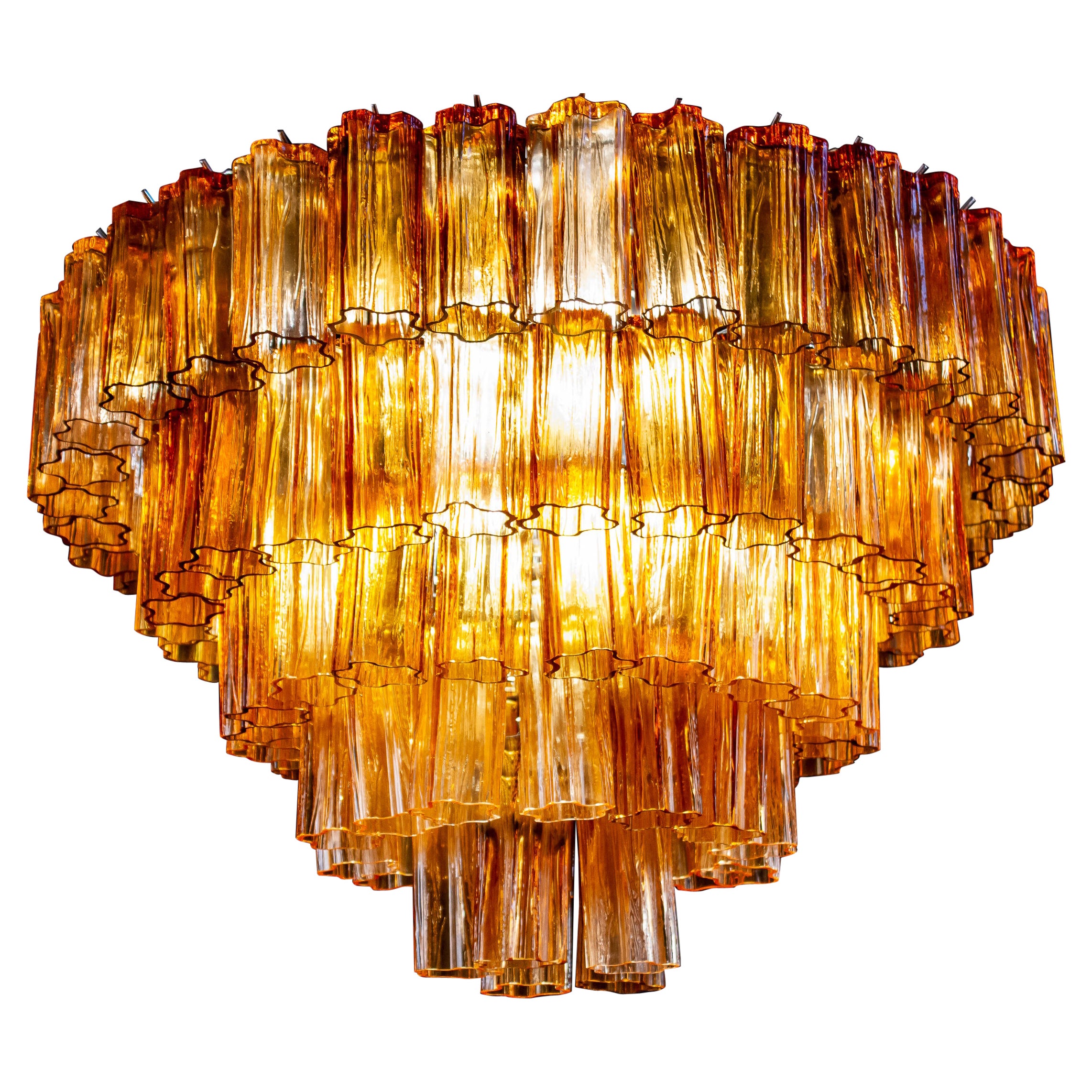 Lampadario moderno in vetro di Murano color ambra e ghiaccio, 1970
