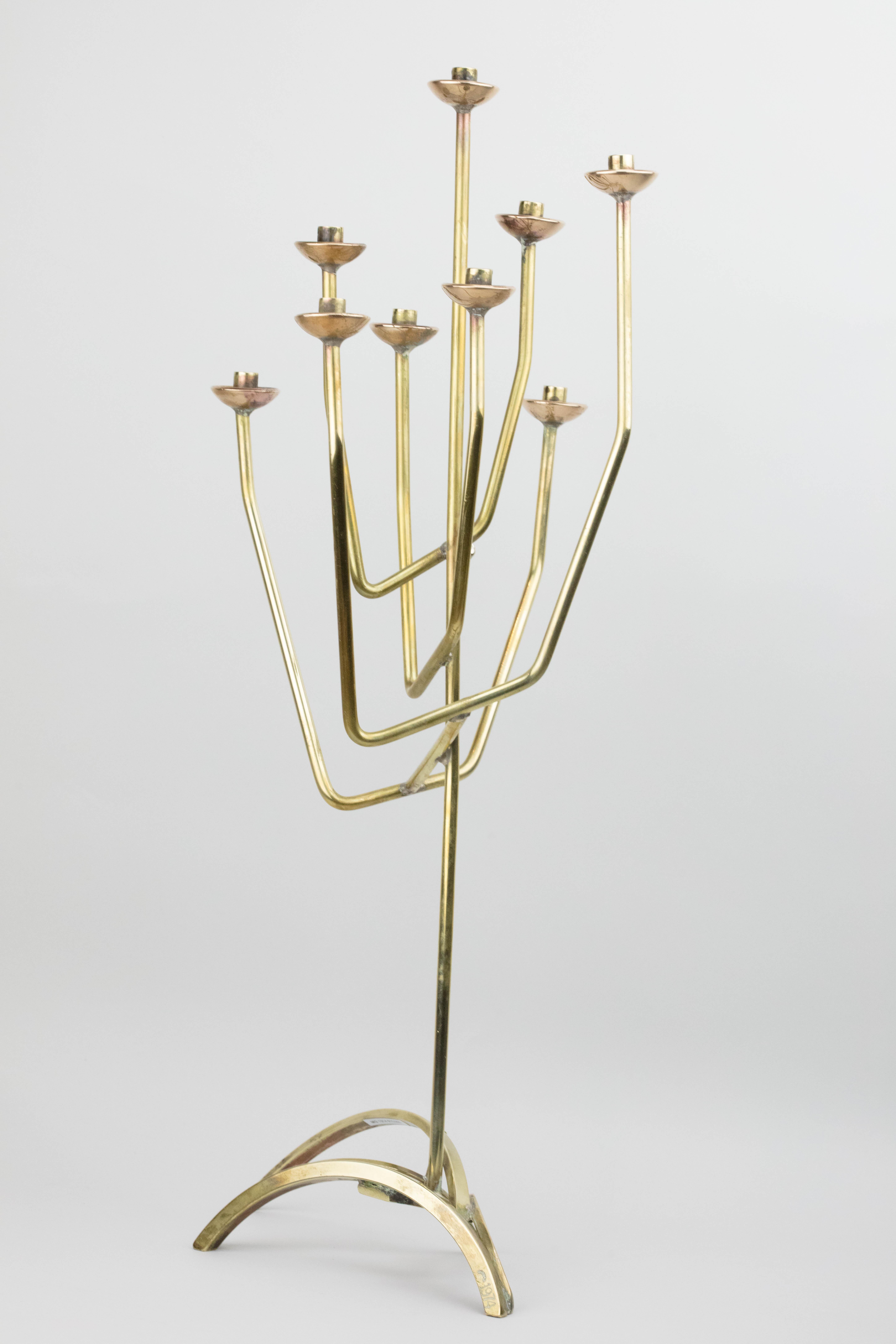 Modern American Brass Hanukkah Lamp Menorah by Maxwell Chayat In Excellent Condition In New York, NY