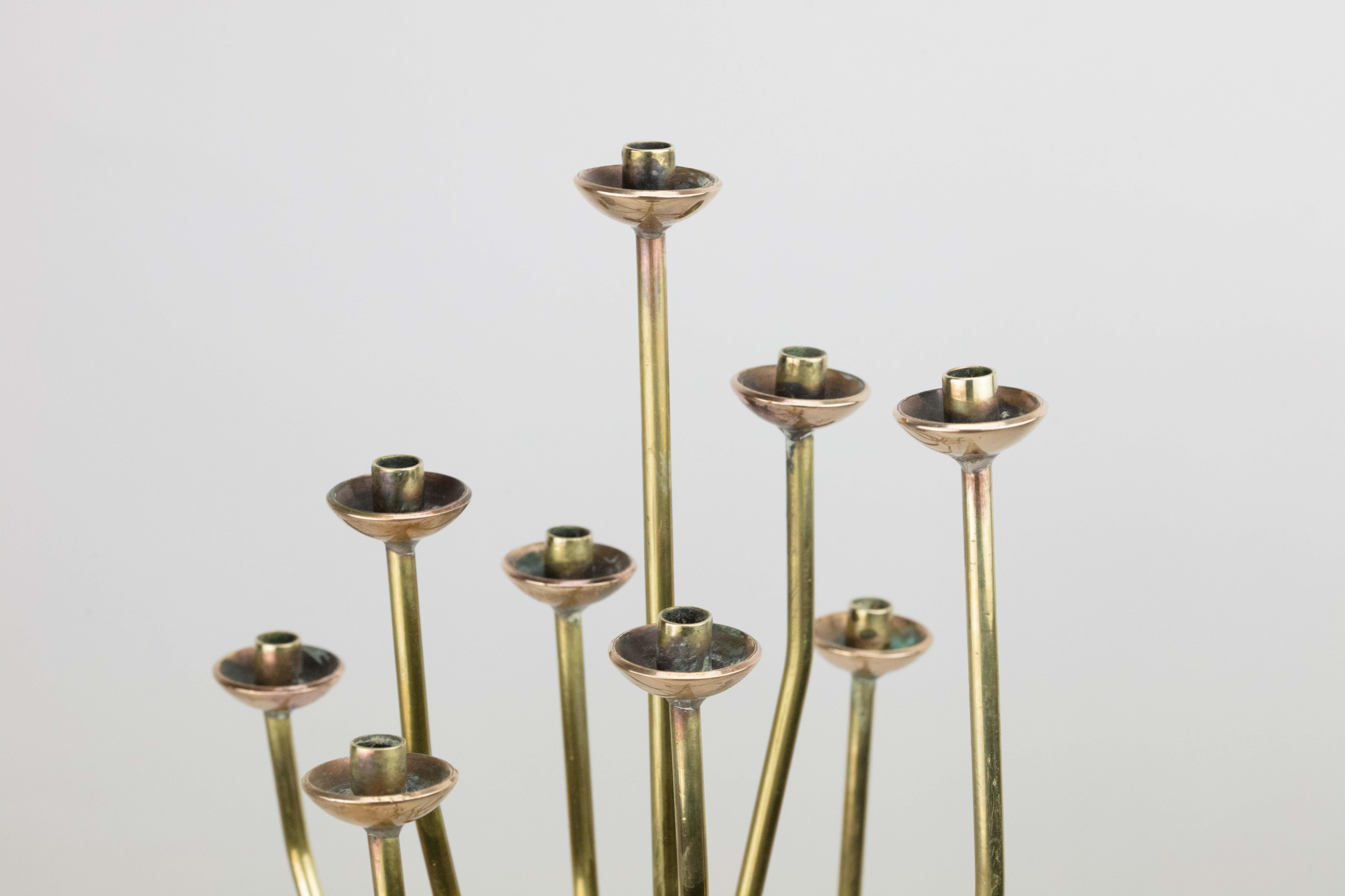 Late 20th Century Modern American Brass Hanukkah Lamp Menorah by Maxwell Chayat
