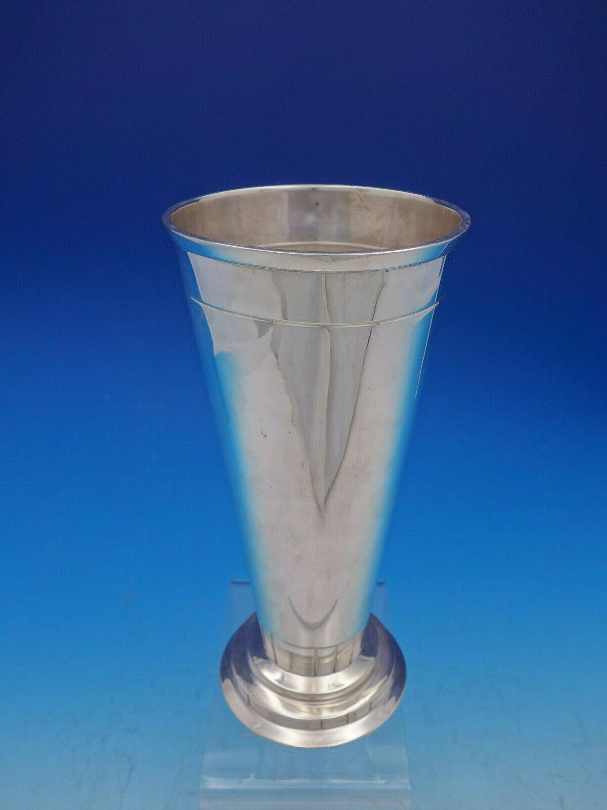 Rare modern American by Eric Magnussen sterling silver vase with modernist geometric design, marked #A14072. It measures: 10