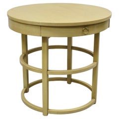 Modern American of Martinsville Blonde Mahogany Round Vintage Drum Lamp Table