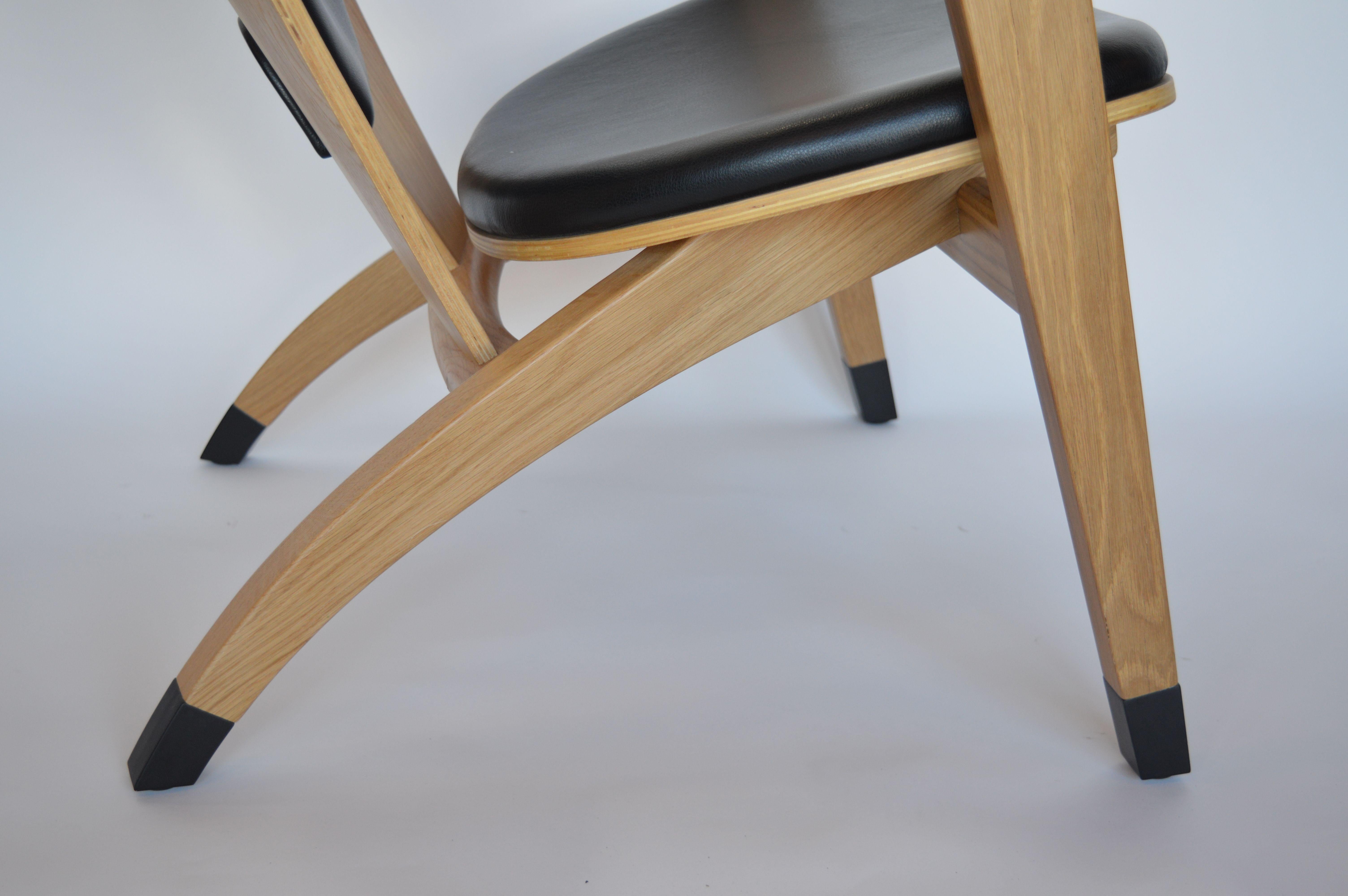 Contemporary Modern American Wood Armchairs with Leather Upholstery For Sale