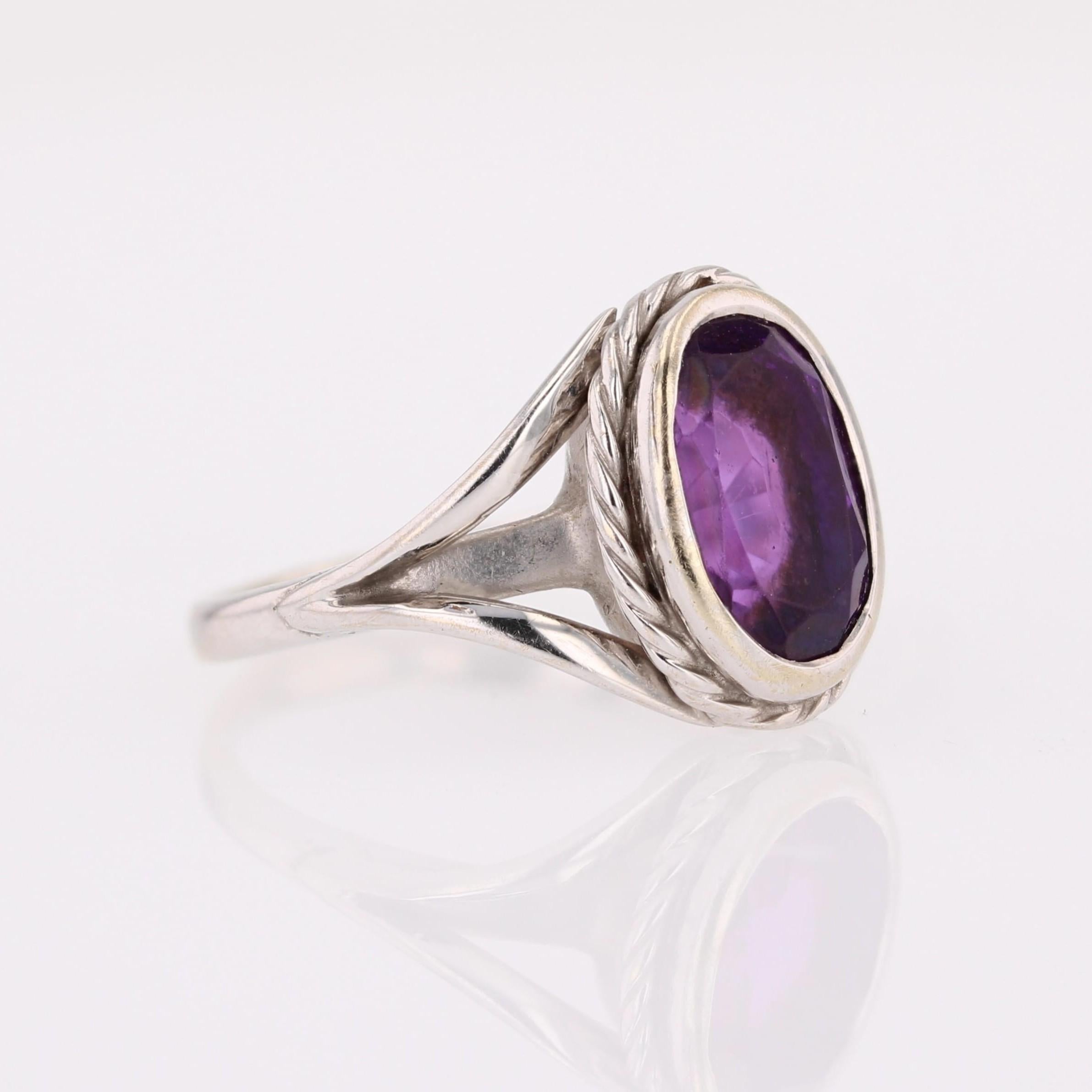 Bague torsadée moderne en or blanc 18 carats avec améthyste Bon état - En vente à Poitiers, FR