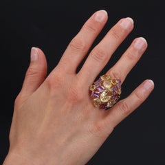 Modern Amethyst Citrine 18 Karat Yellow Gold Cocktail Ring