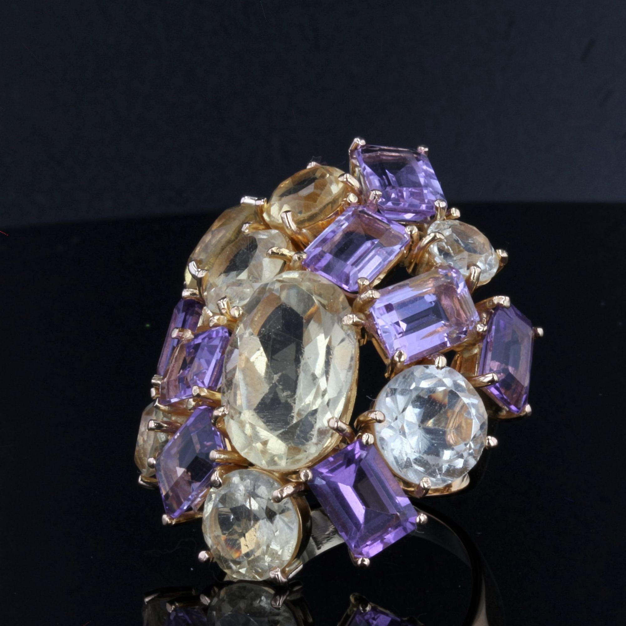 Moderner Cocktailring mit Amethyst und Citrin aus 18 Karat Gelbgold im Zustand „Hervorragend“ im Angebot in Poitiers, FR