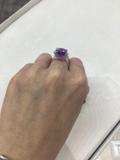 Modern Amethyst Diamond 18K Gold Ring for Her