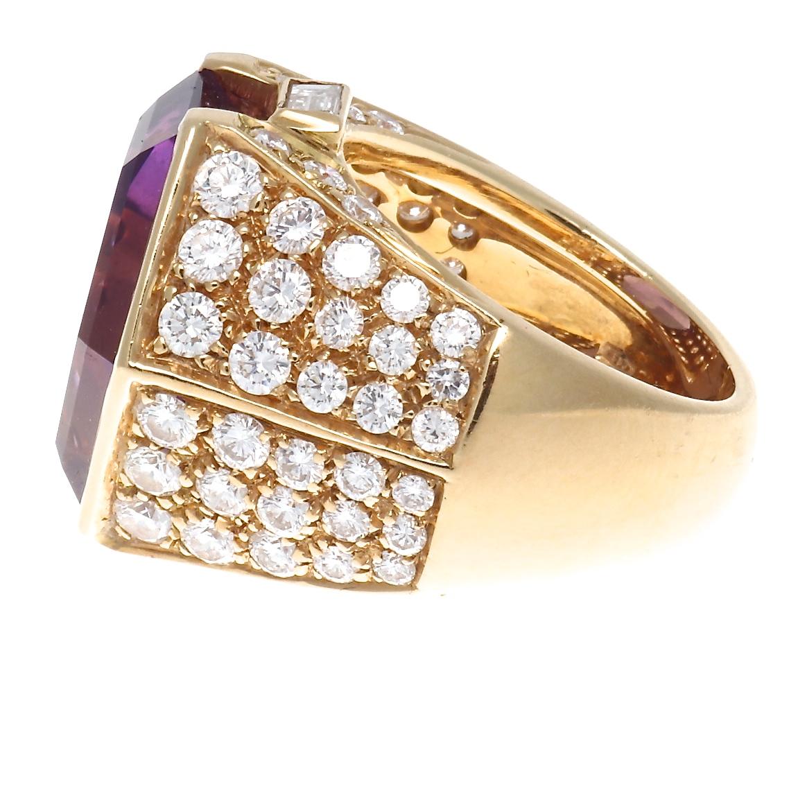 Contemporary Modern Amethyst Diamond Gold Ring