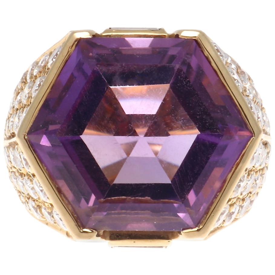 Modern Amethyst Diamond Gold Ring