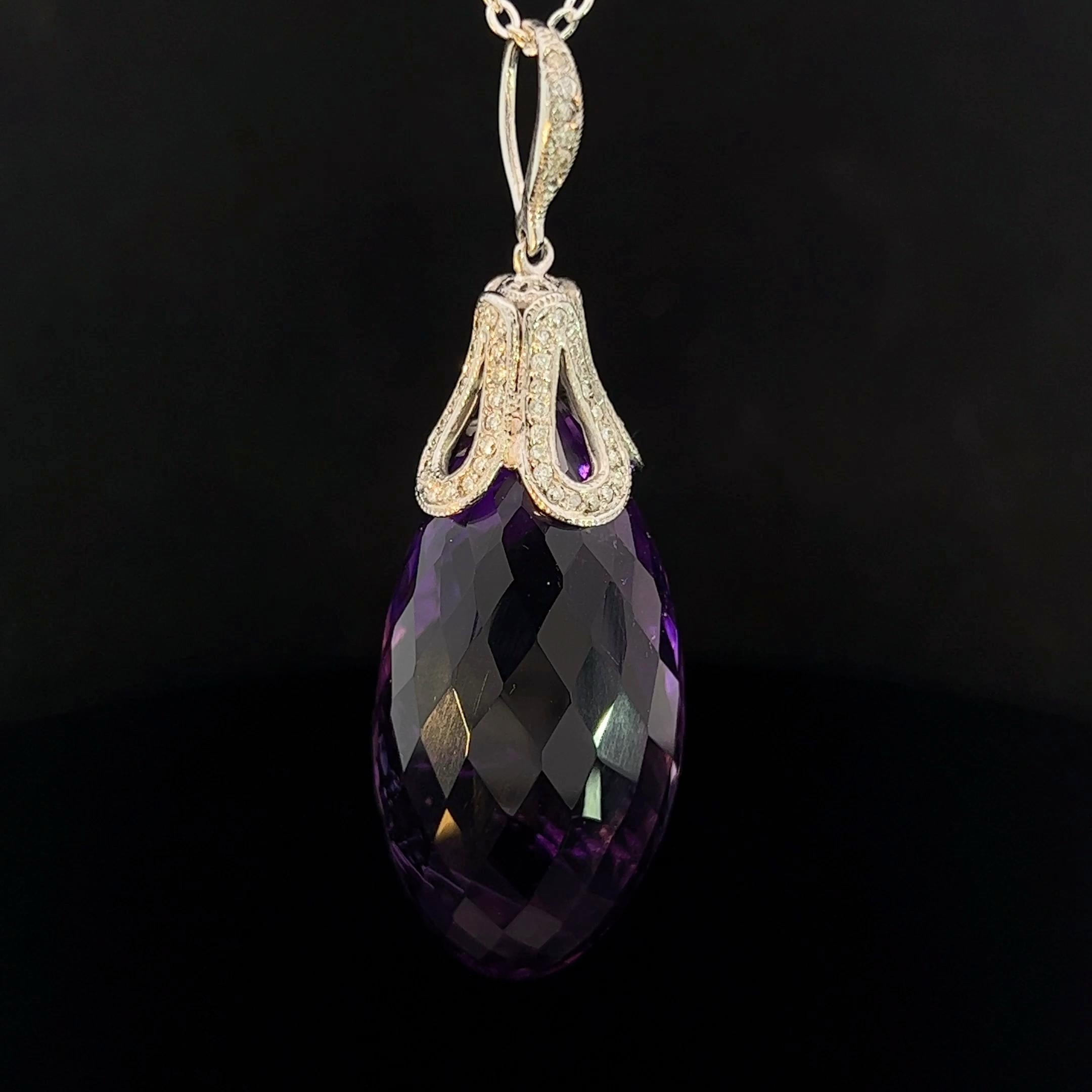Modern Amethyst & Diamond Pendant  In Good Condition For Sale In ADELAIDE, SA