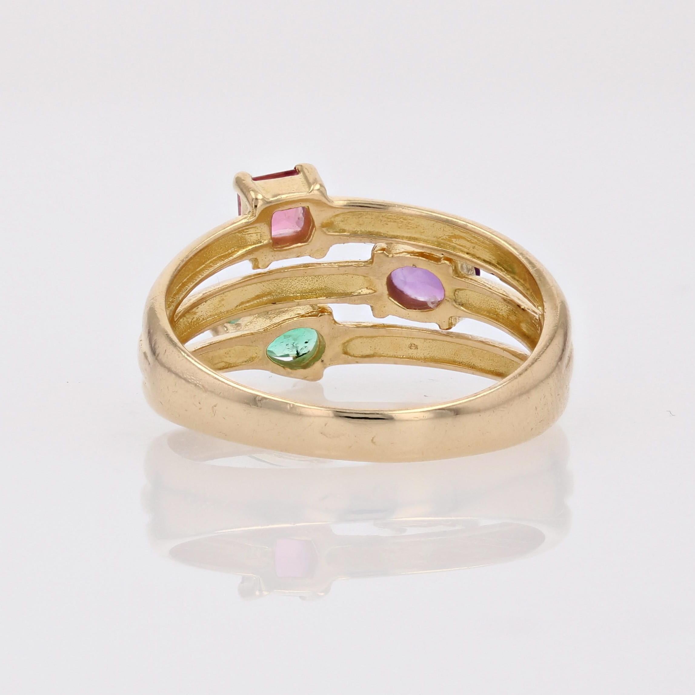 Moderner Ring aus 18 Karat Gelbgold mit Amethyst, Smaragd und Turmalin im Angebot 5