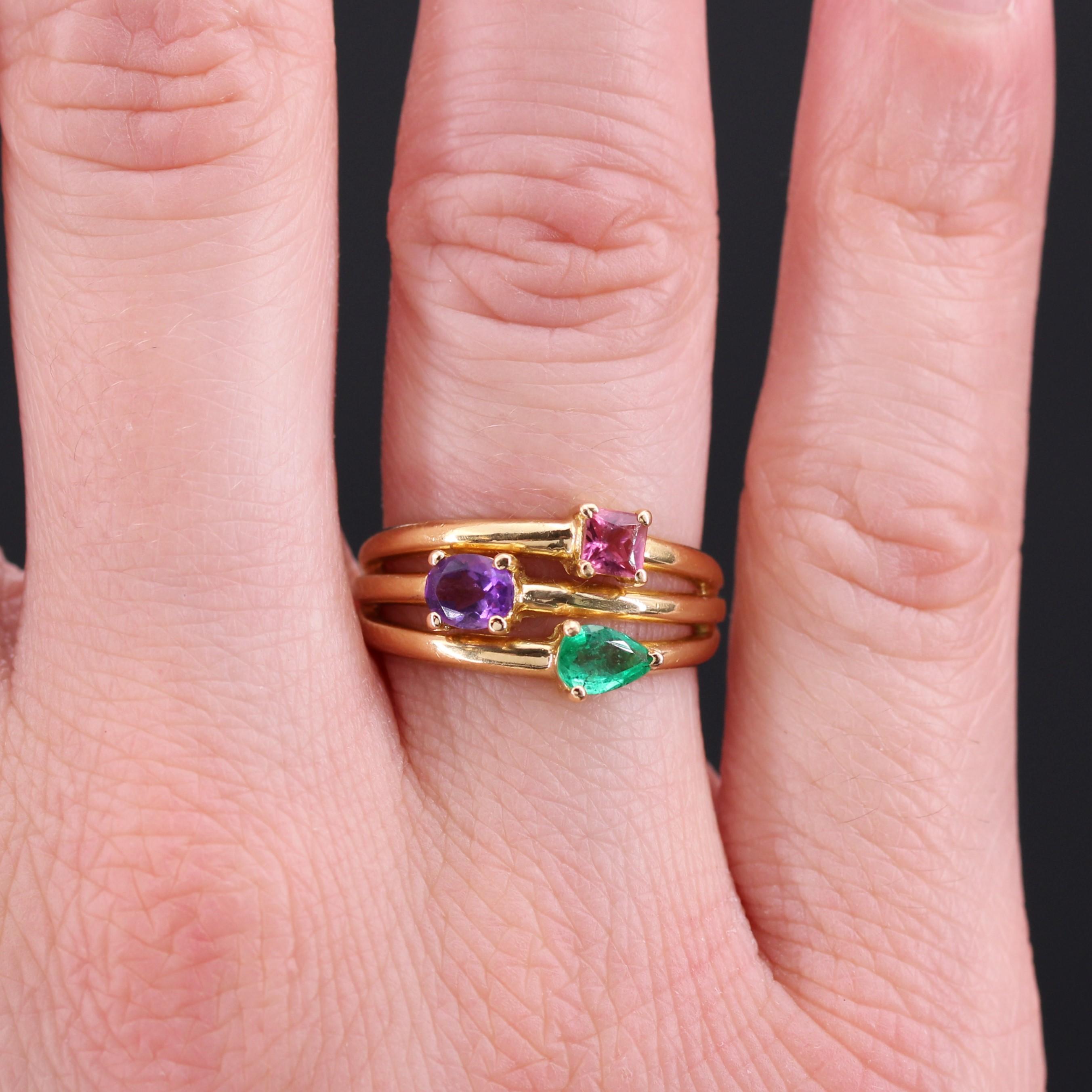 Moderner Ring aus 18 Karat Gelbgold mit Amethyst, Smaragd und Turmalin im Angebot 6