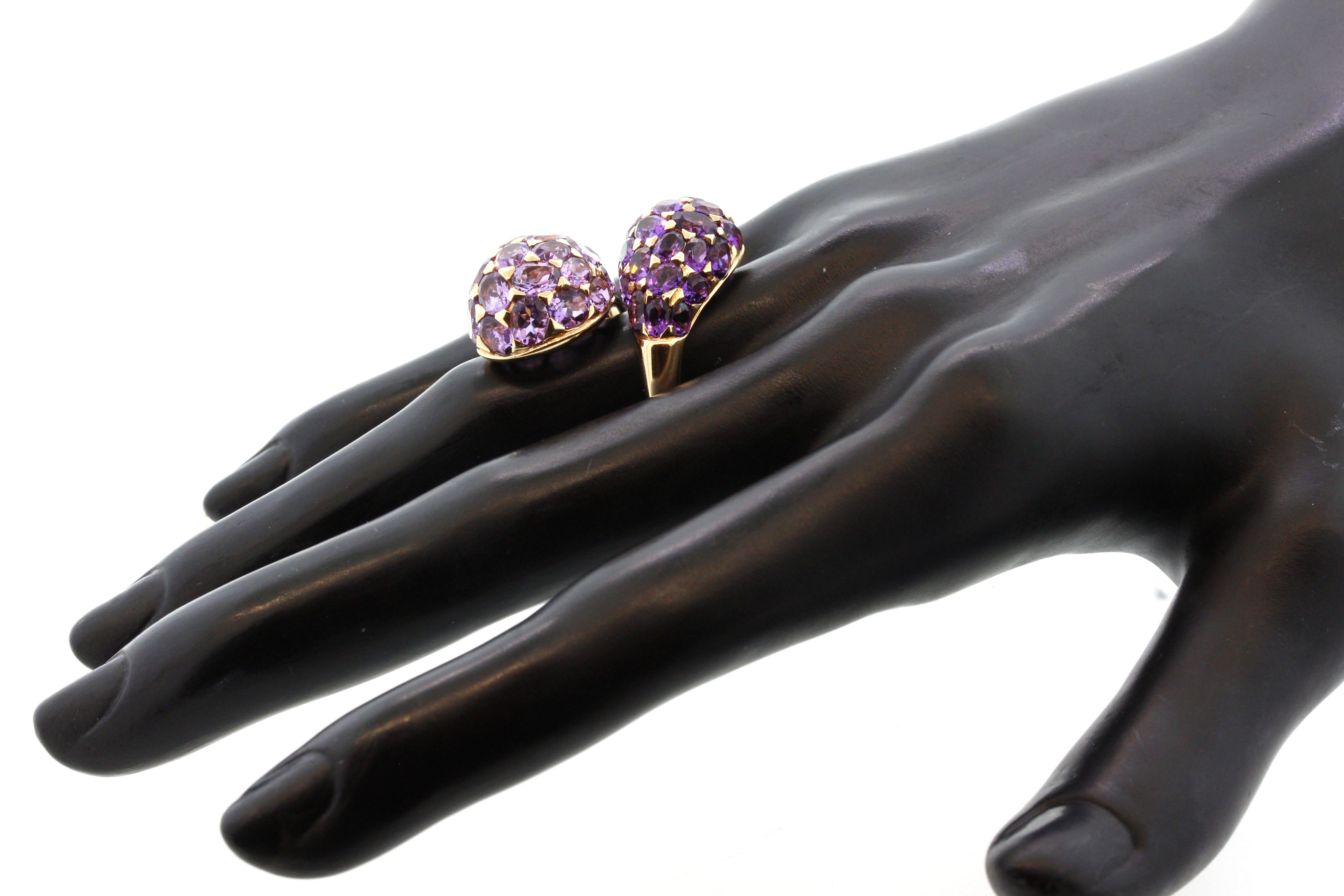 Modern Amethyst Gold Bypass Cocktail Ring For Sale 6