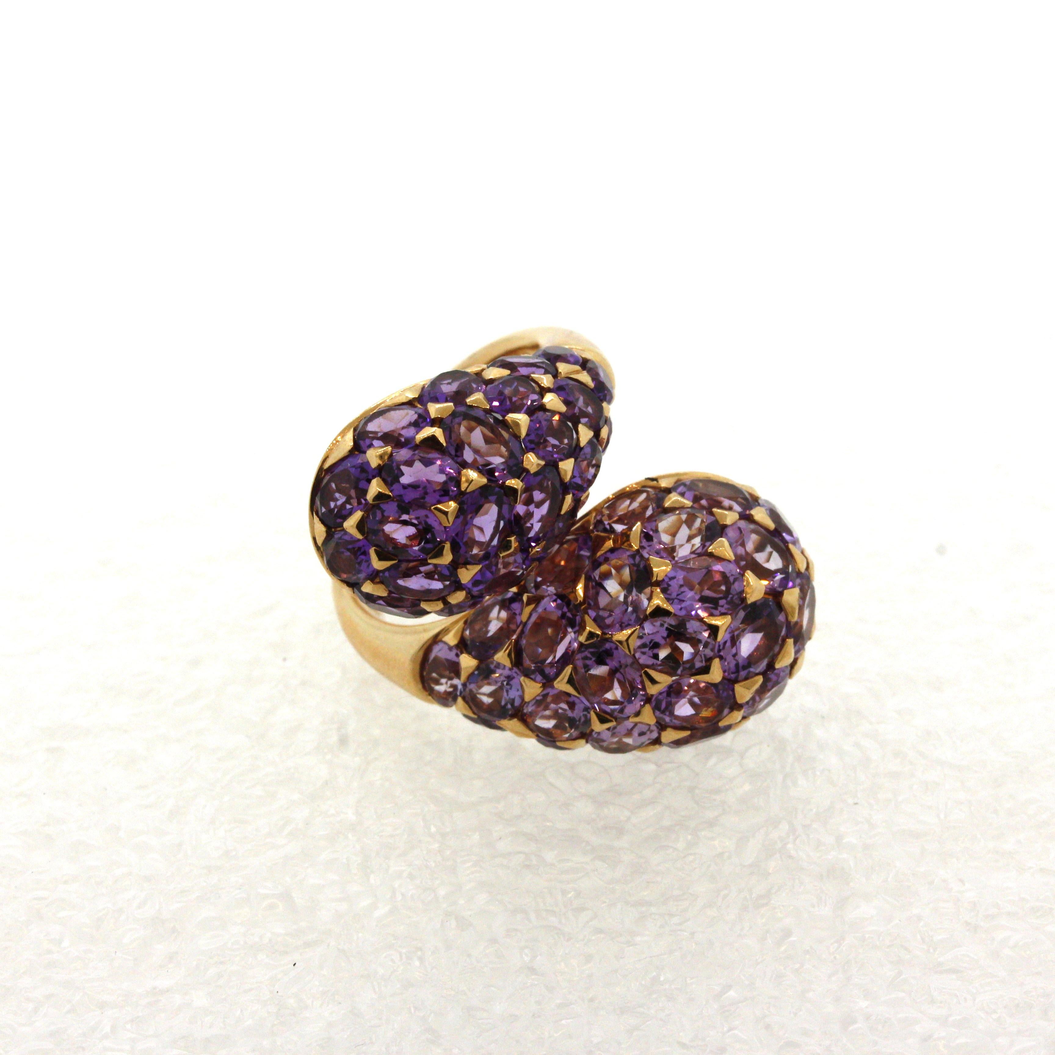 Oval Cut Modern Amethyst Gold Bypass Cocktail Ring For Sale