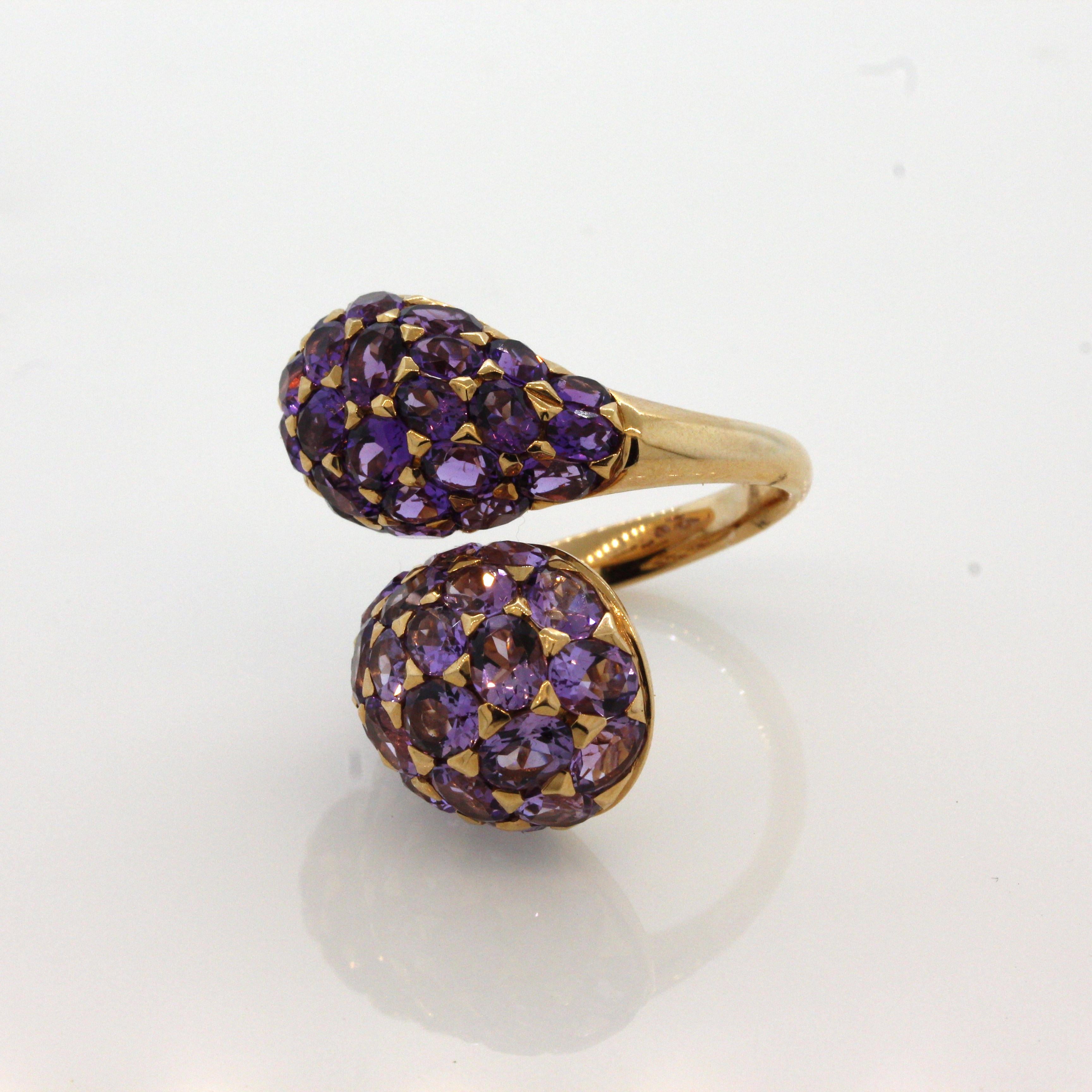 Modern Amethyst Gold Bypass Cocktail Ring For Sale 1