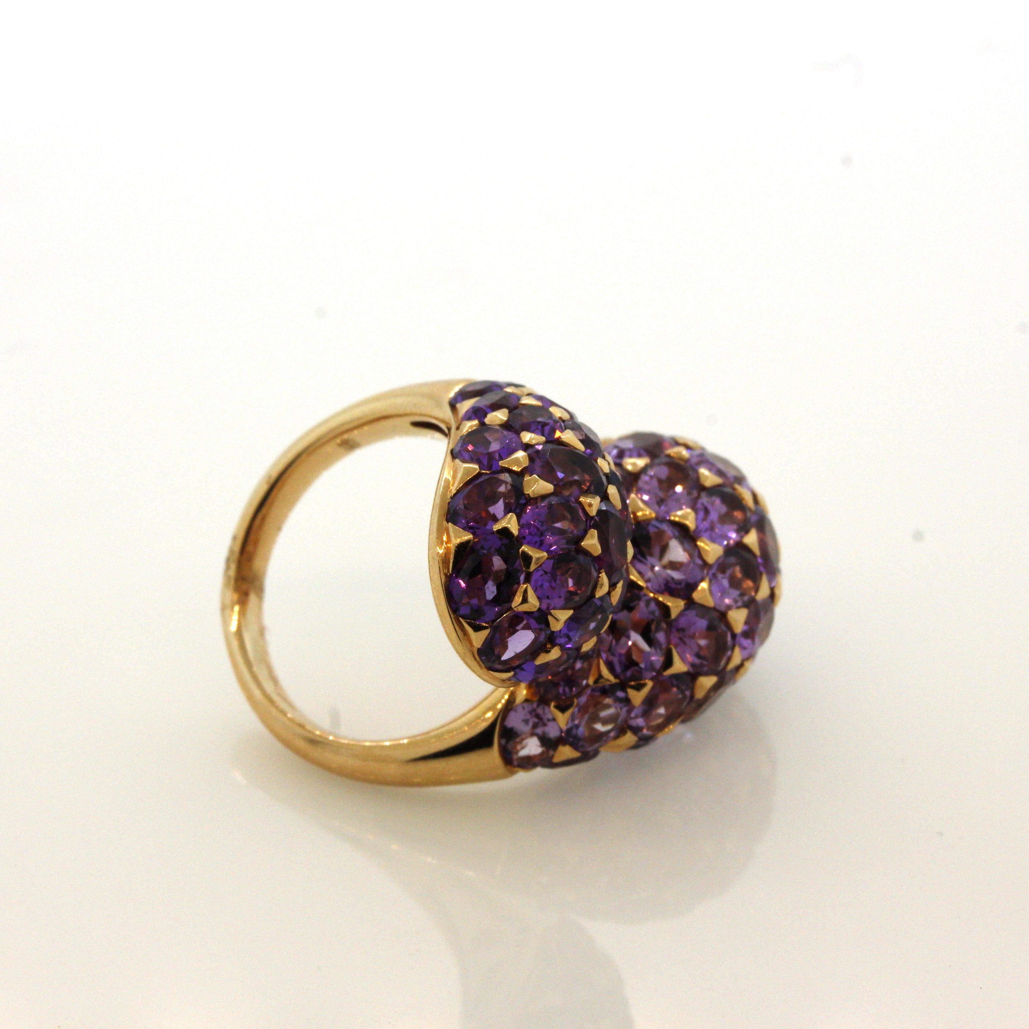 Modern Amethyst Gold Bypass Cocktail Ring For Sale 2