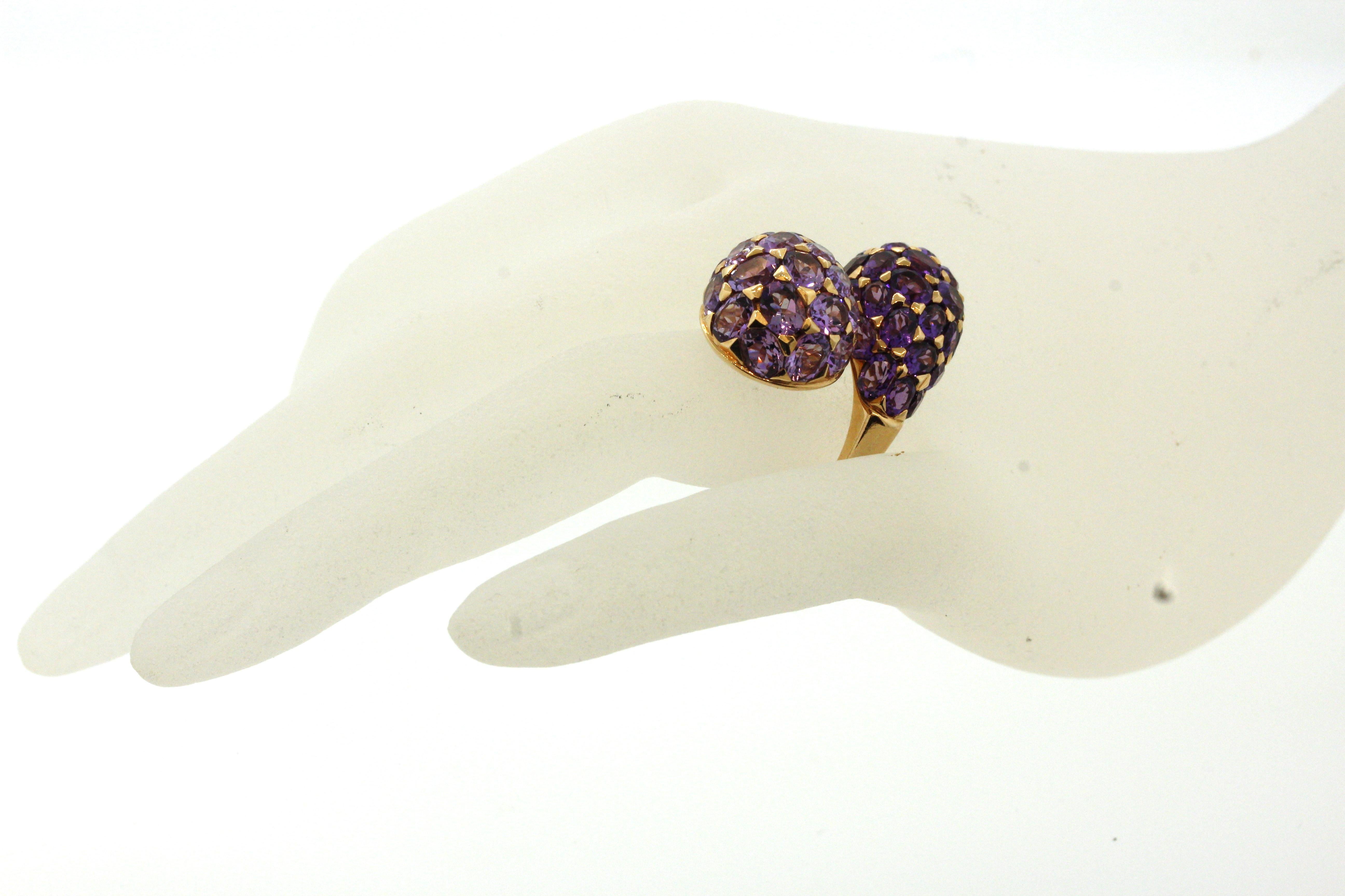 Modern Amethyst Gold Bypass Cocktail Ring For Sale 3