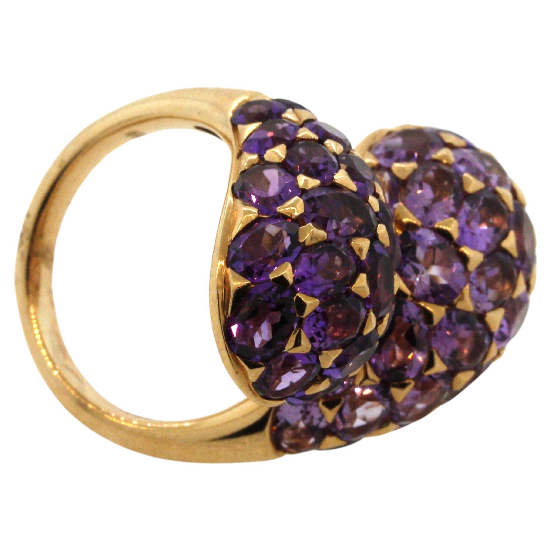 Modern Amethyst Gold Bypass Cocktail Ring For Sale