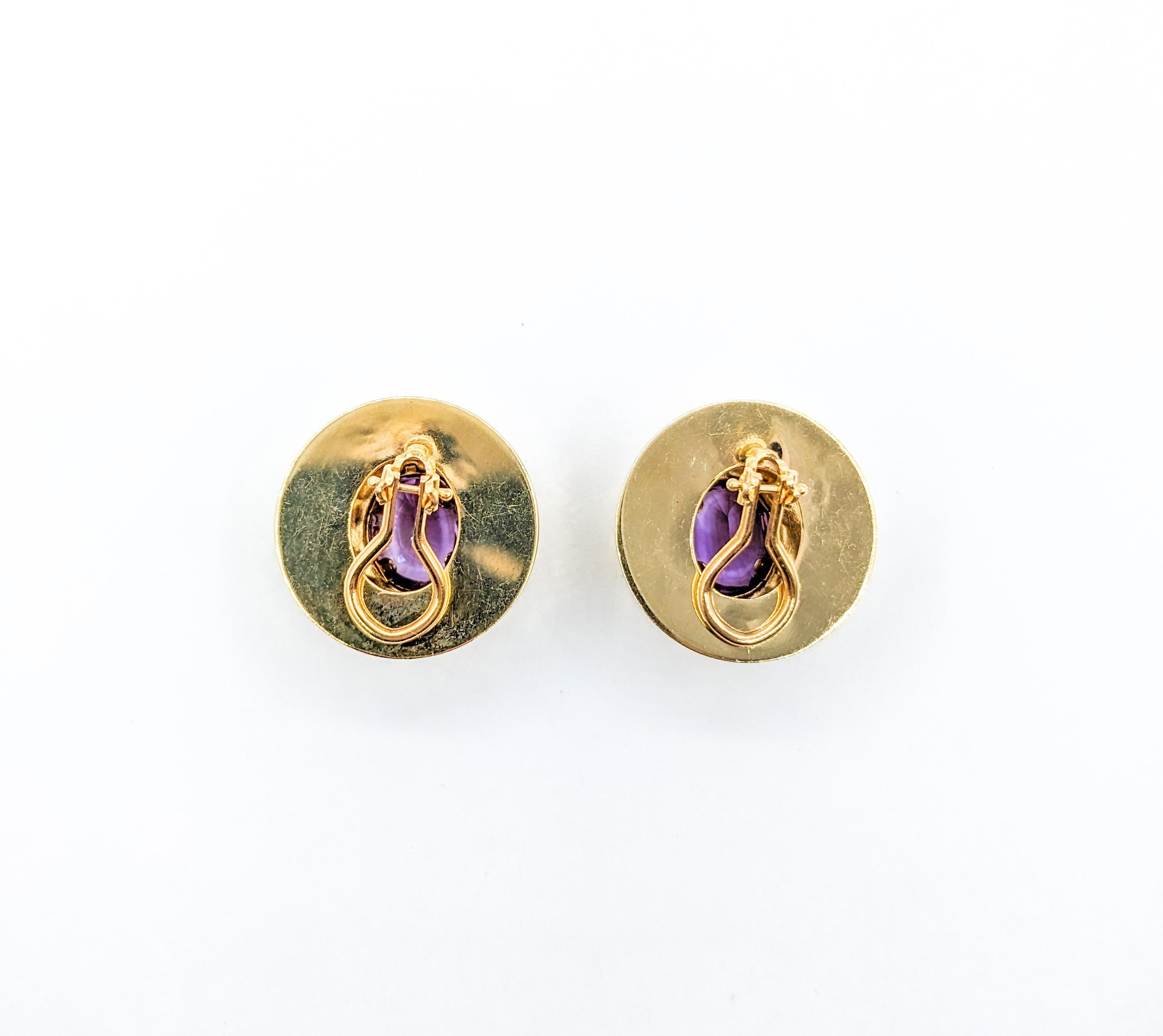 Modern Amethyst Hammered Clip On Earrings in 14K Gold For Sale 2