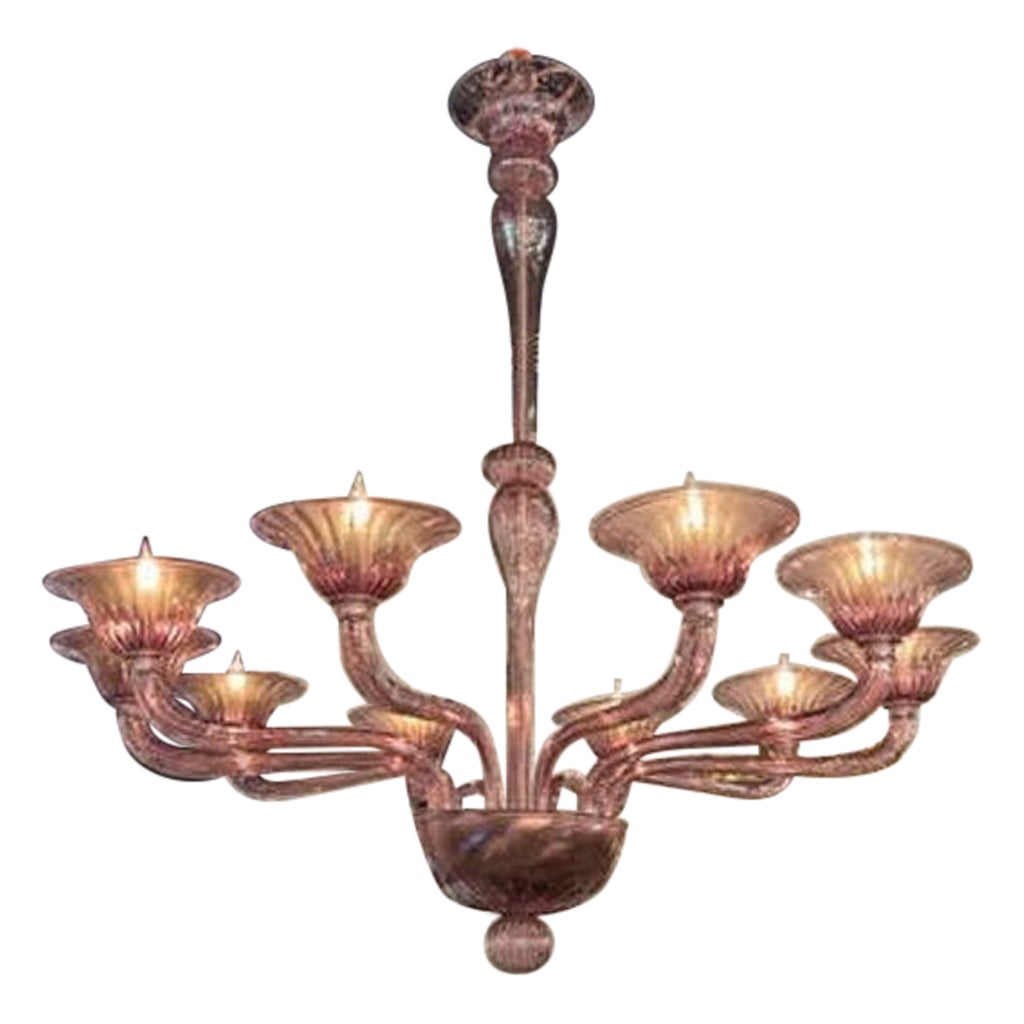 Lampadario moderno in vetro di Murano color ametista con 10 bracci