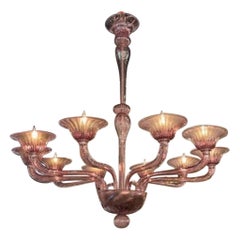 Lampadario moderno in vetro di Murano color ametista con 10 bracci