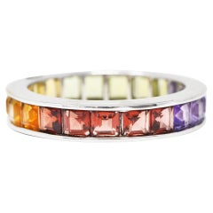 Modern Amethyst Peridot Citrine Garnet Square Cut 18 Karat White Gold Band