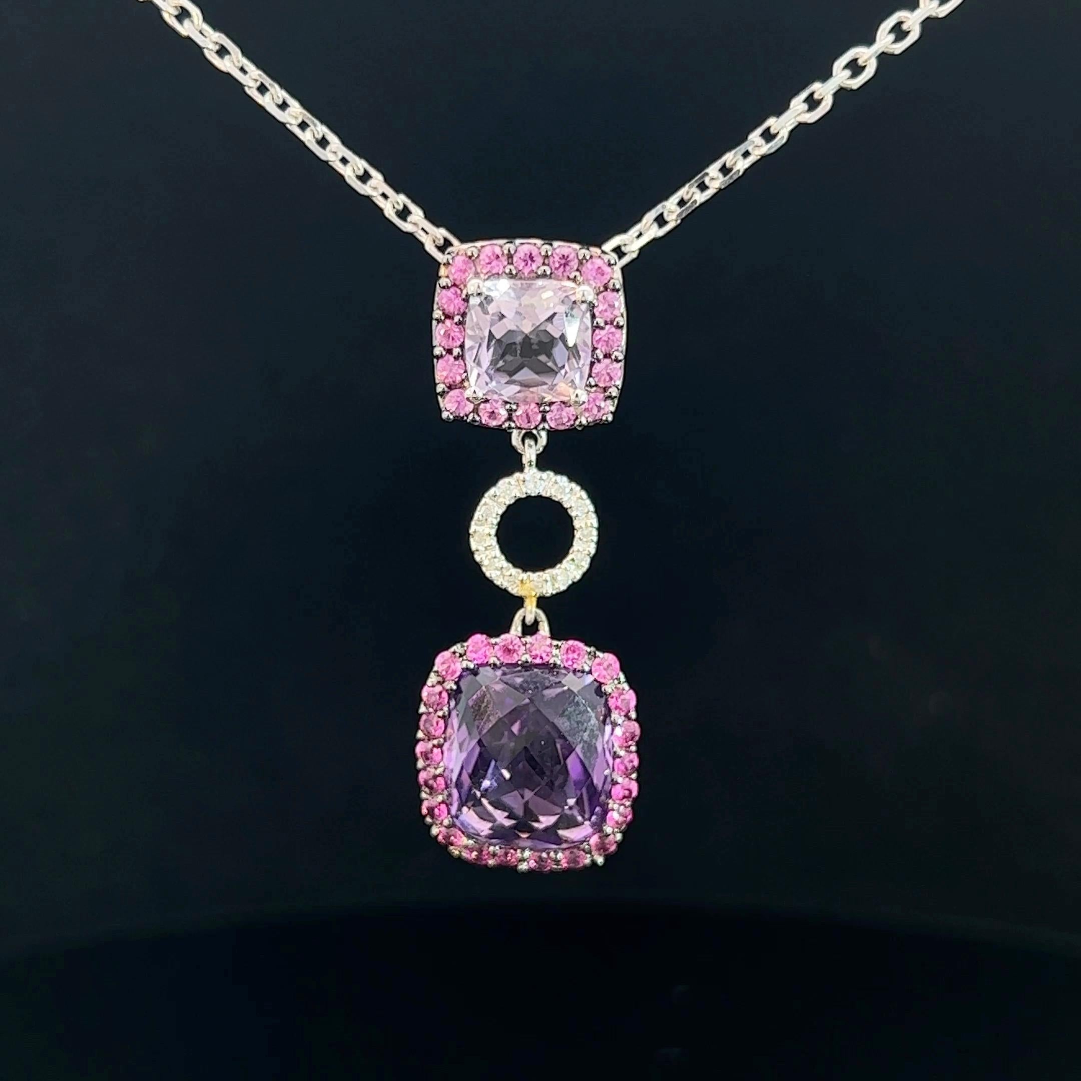 Modern Amethyst, Pink Sapphire & Diamond Pendant Circa 2000s In Good Condition For Sale In ADELAIDE, SA