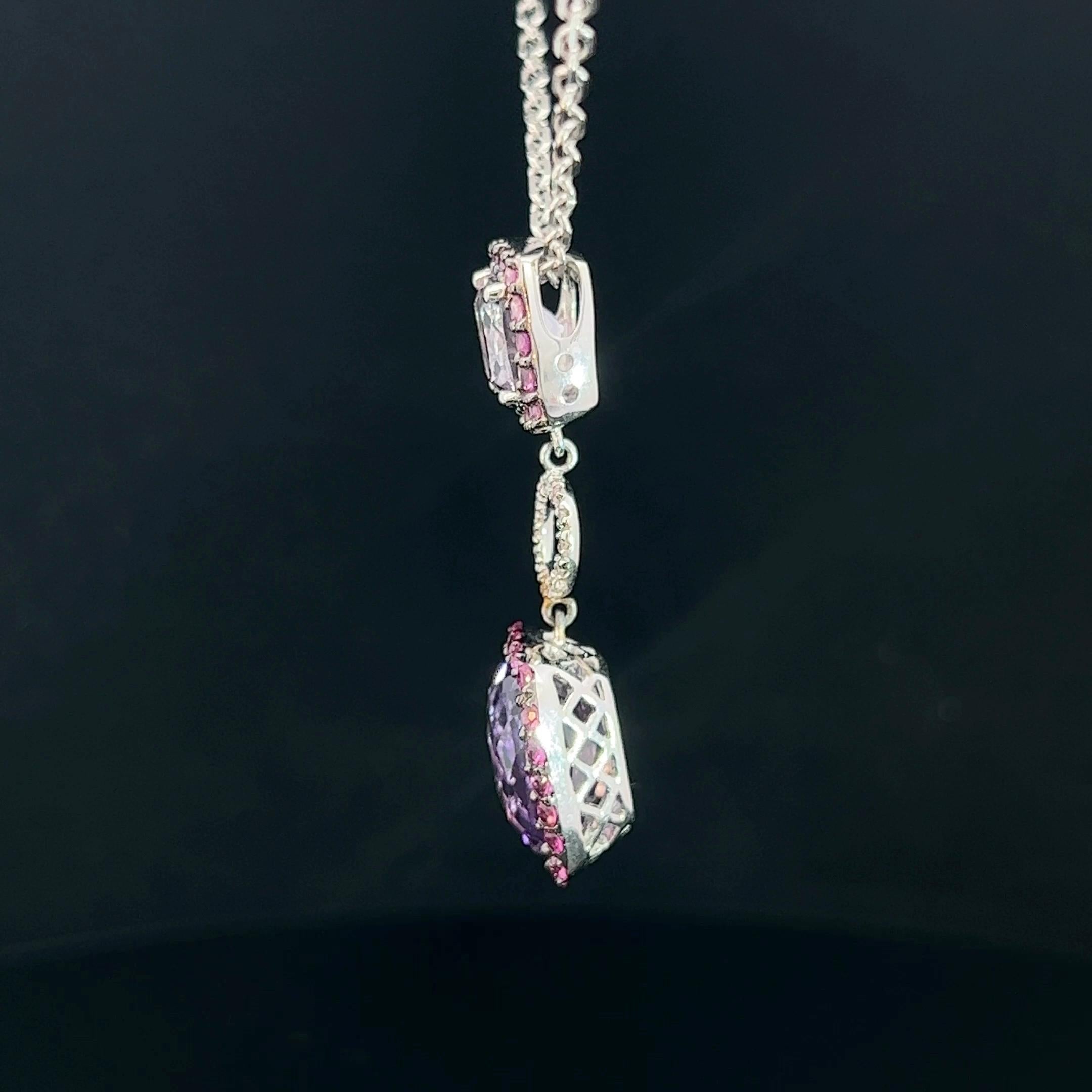 Women's or Men's Modern Amethyst, Pink Sapphire & Diamond Pendant Circa 2000s For Sale