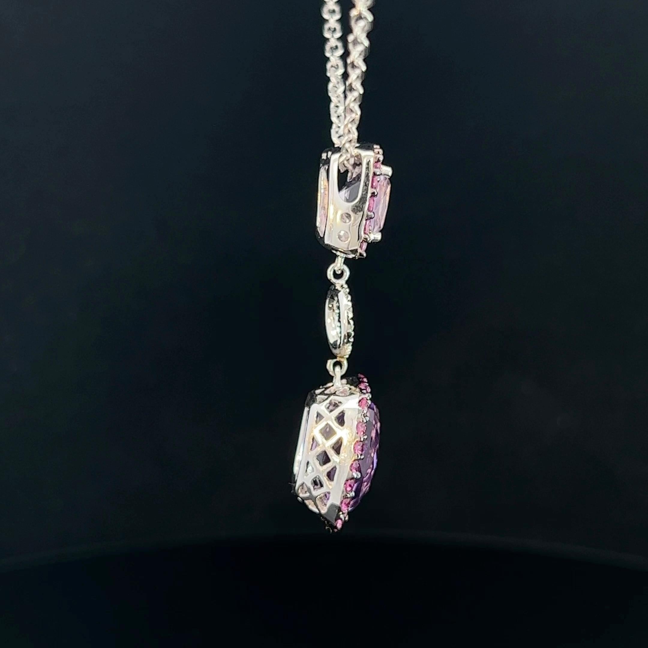 Modern Amethyst, Pink Sapphire & Diamond Pendant Circa 2000s For Sale 2