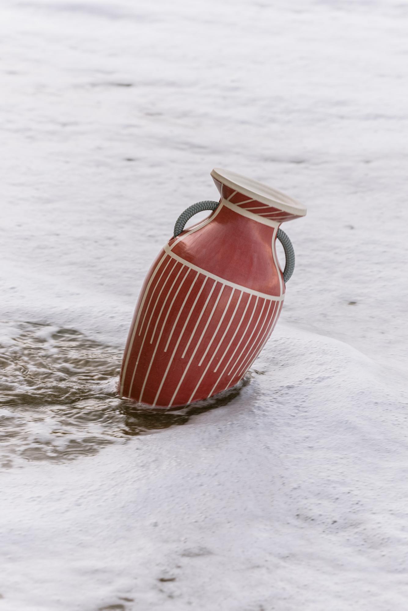 Contemporary amphora made by hand in Ibiza by Laura De Grinyo. 
This vase titled ‘Amphora cosmos’ is a unique piece made to order. Each vase created according to this design will have different and unique characters depending the client taste