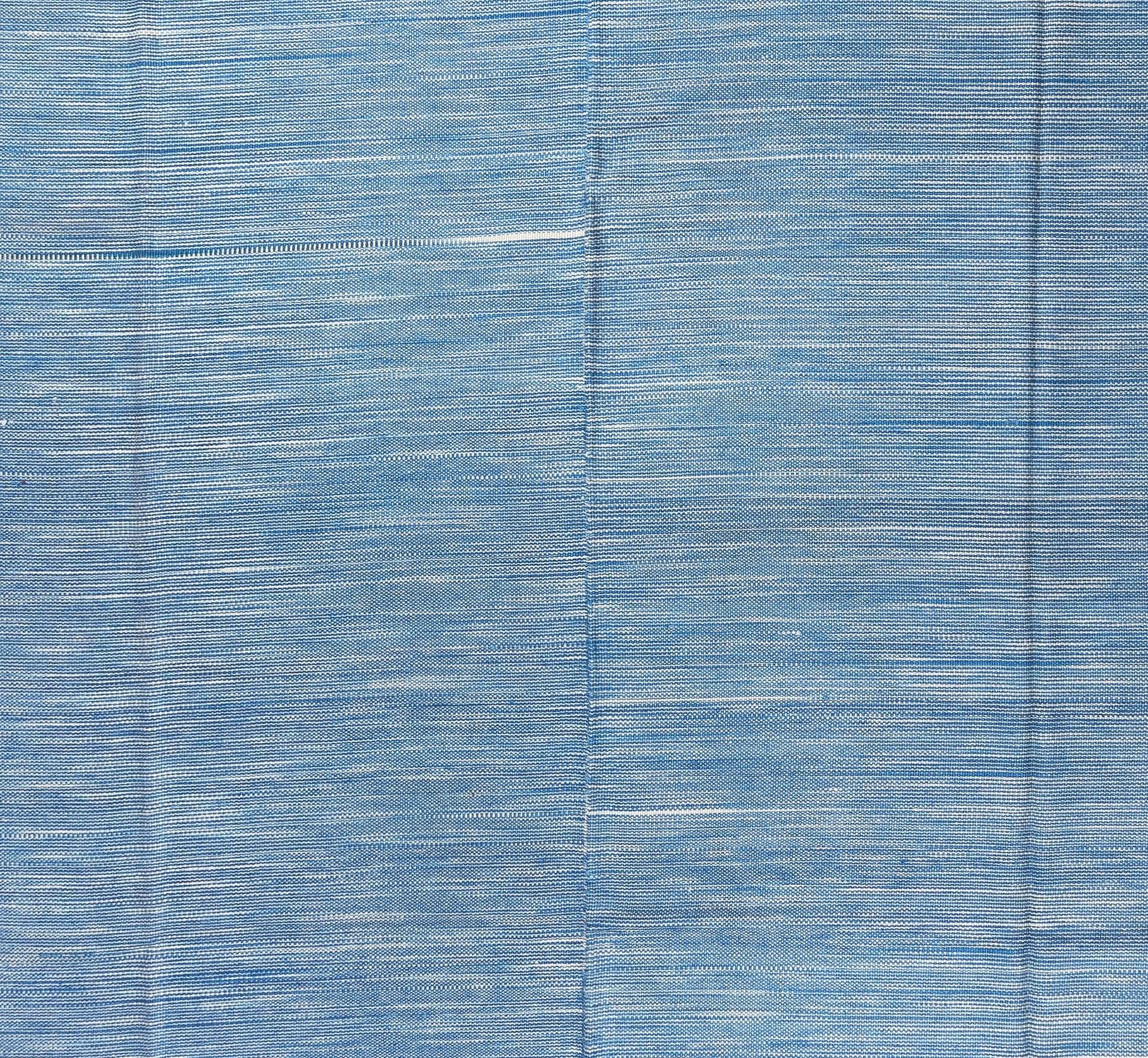 Hand-Woven 9.7x13.4 Ft Modern Anatolian Double Sided Kilim Rug, Light Blue Wool Carpet