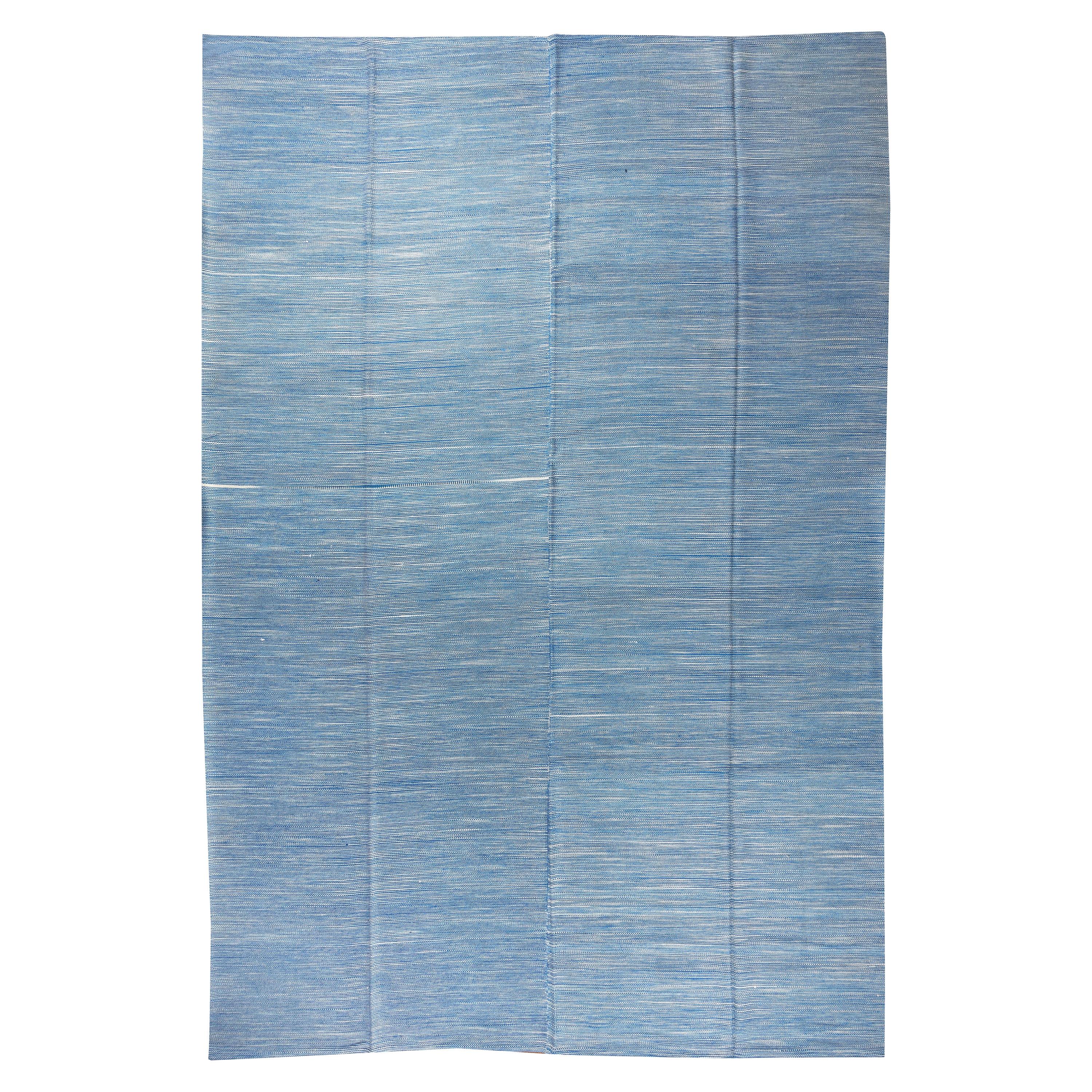 9.7x13.4 Ft Modern Anatolian Double Sided Kilim Rug, Light Blue Wool Carpet