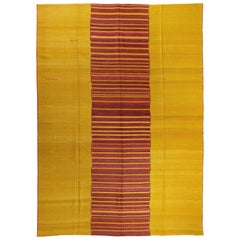 8.8x11.4 Ft Modern Striped Anatolian Double Sided Wool Kilim. Yellow and Red Rug
