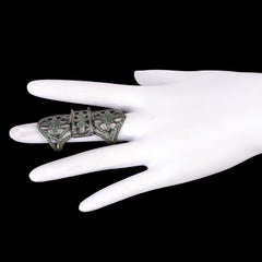 Modern and Designer Tsavorite Long Ring Set in Silver and 18K Gold