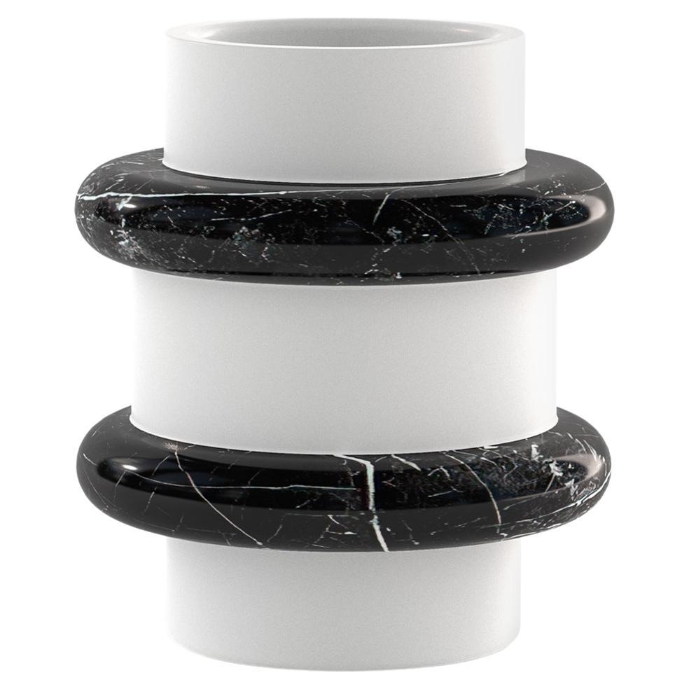Modern and Elegant Marble Vase in Black and White, Limited Edition, Italy For Sale