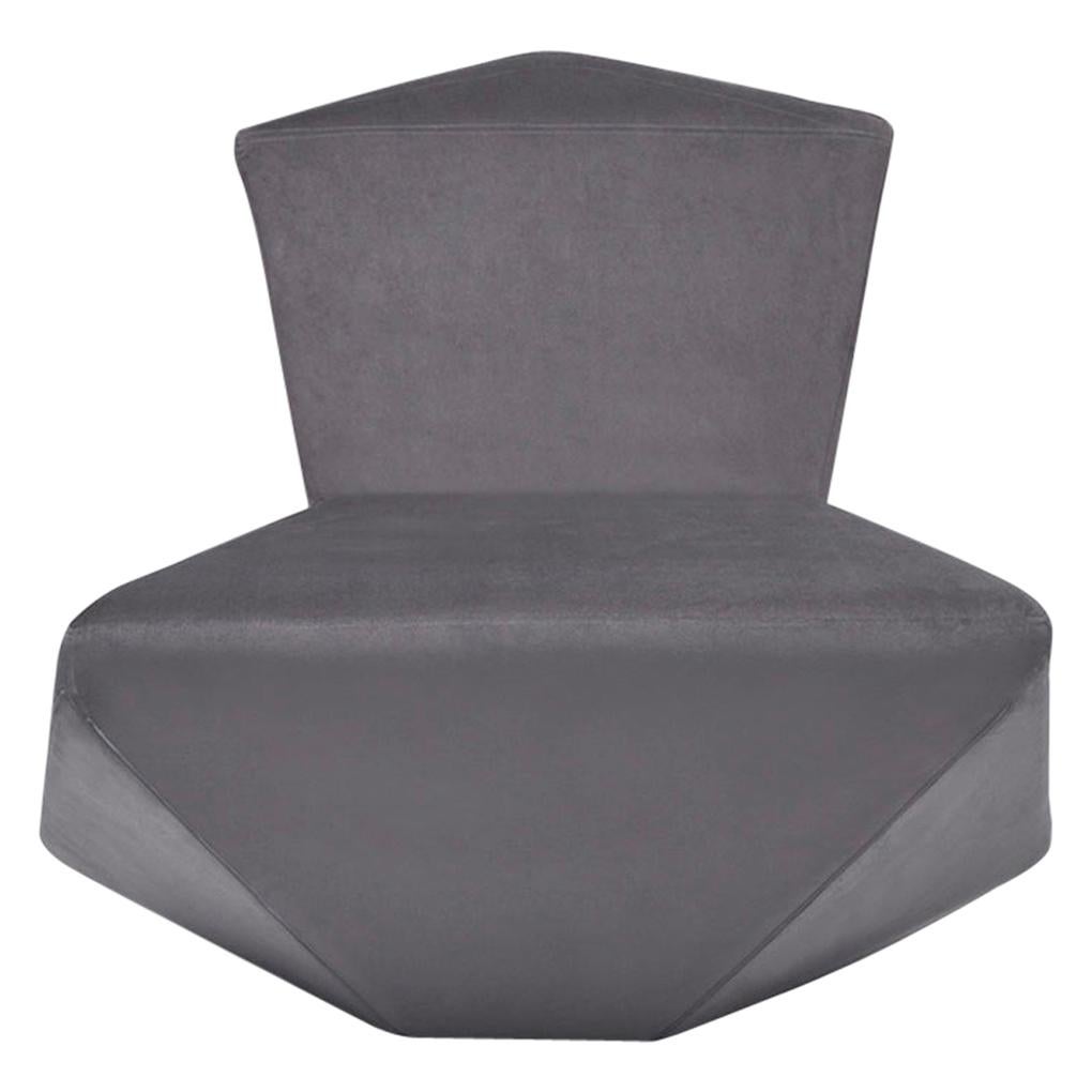 Modern and Futuristic Spazio Lounge Chair, Wood Frame Covered Luxury Gray Fabric