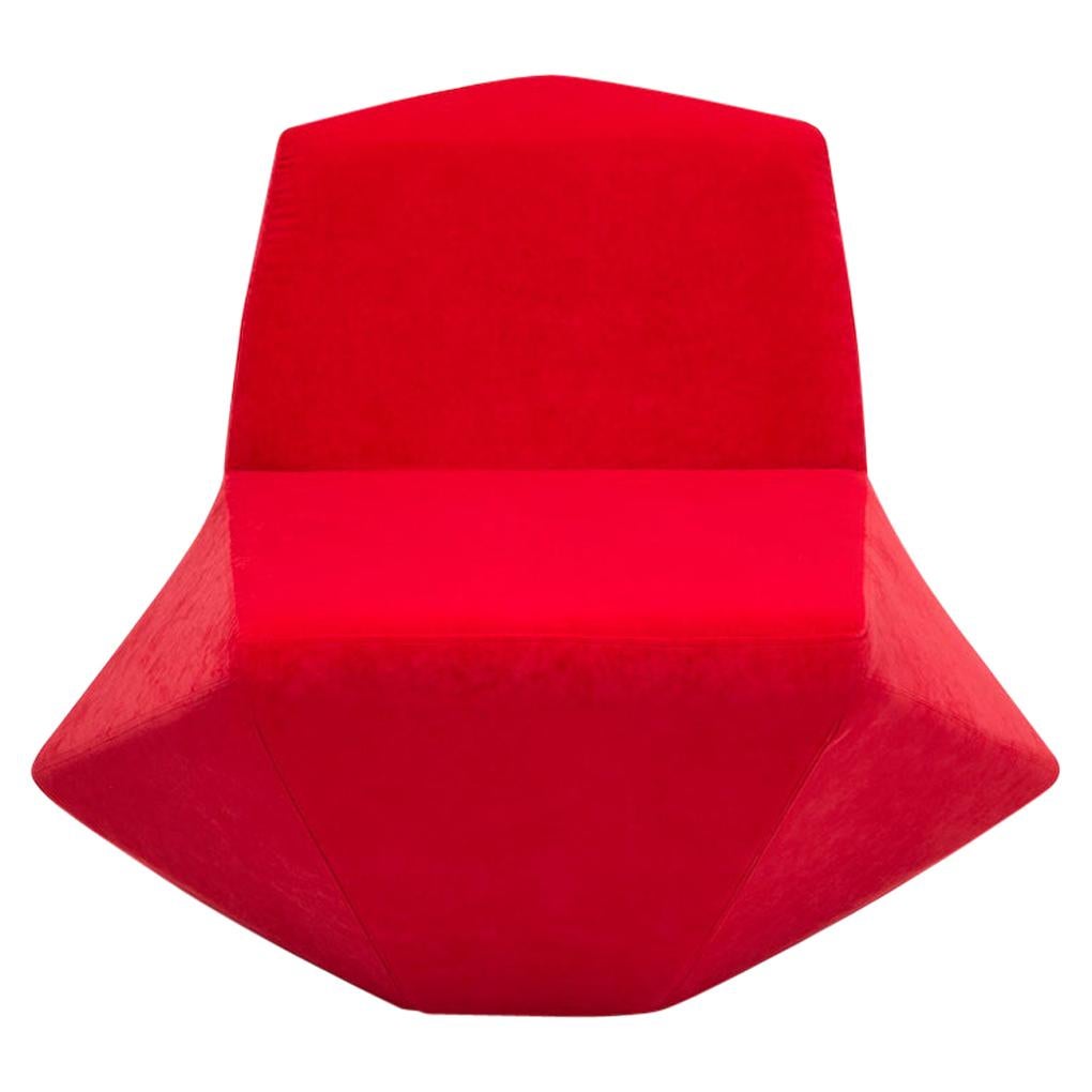 Modern and Futuristic Spazio Lounge Chair, Wood Frame Covered Luxury Red Fabric For Sale