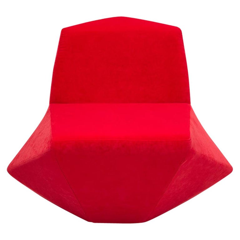 Modern and Futuristic Spazio Lounge Chair, Wood Frame Covered Luxury Red Fabric For Sale