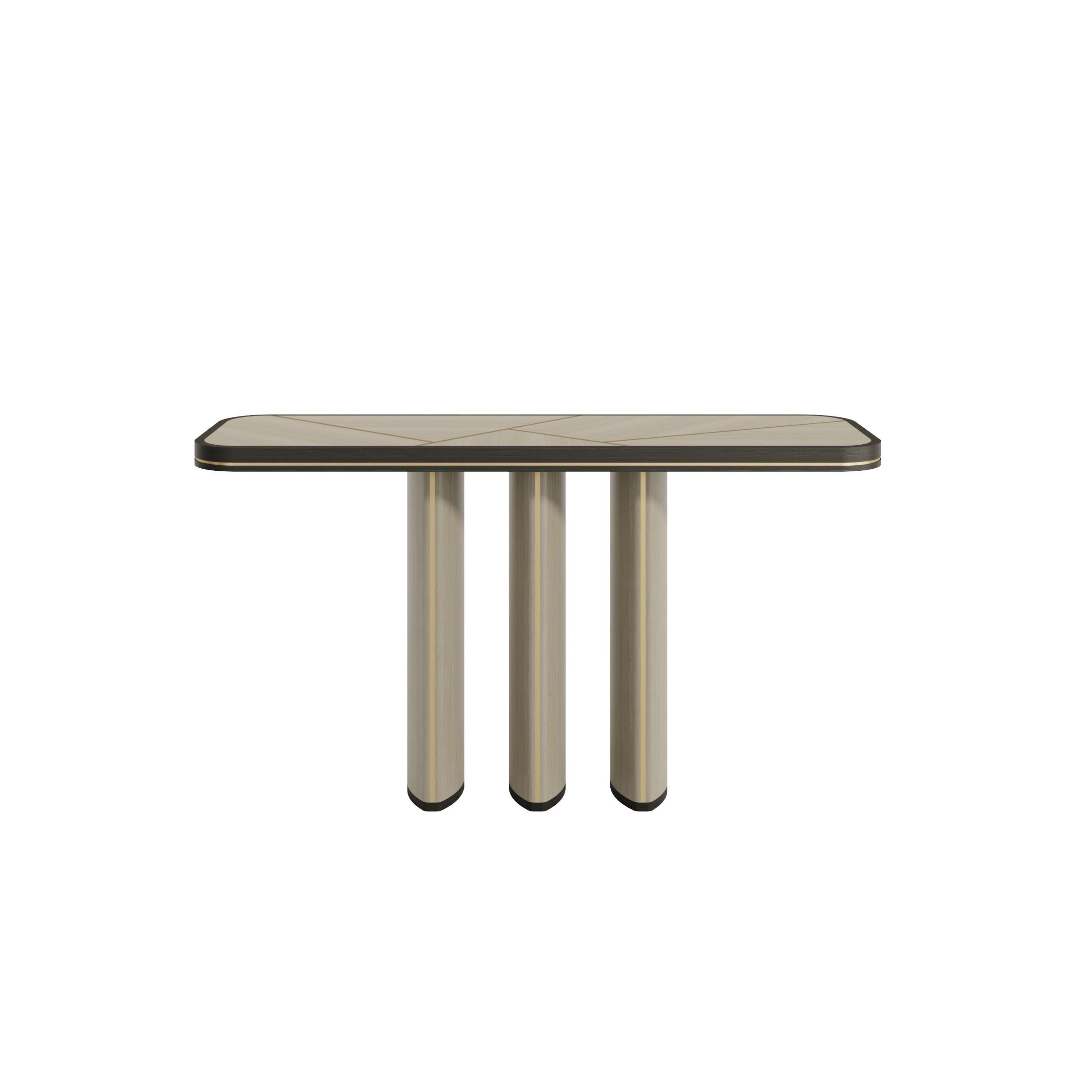 Hand-Crafted Modern and Luxury Triviera Console with Fine Marquetry Craftsmanship in Wood For Sale