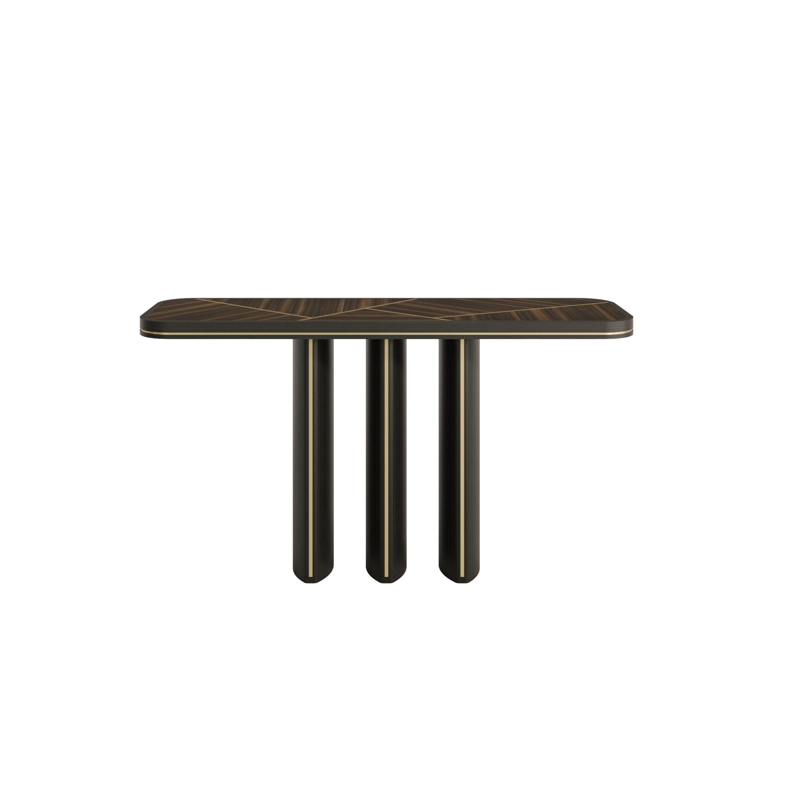 Modern and Luxury Triviera Console with Fine Marquetry Craftsmanship in Wood For Sale 2