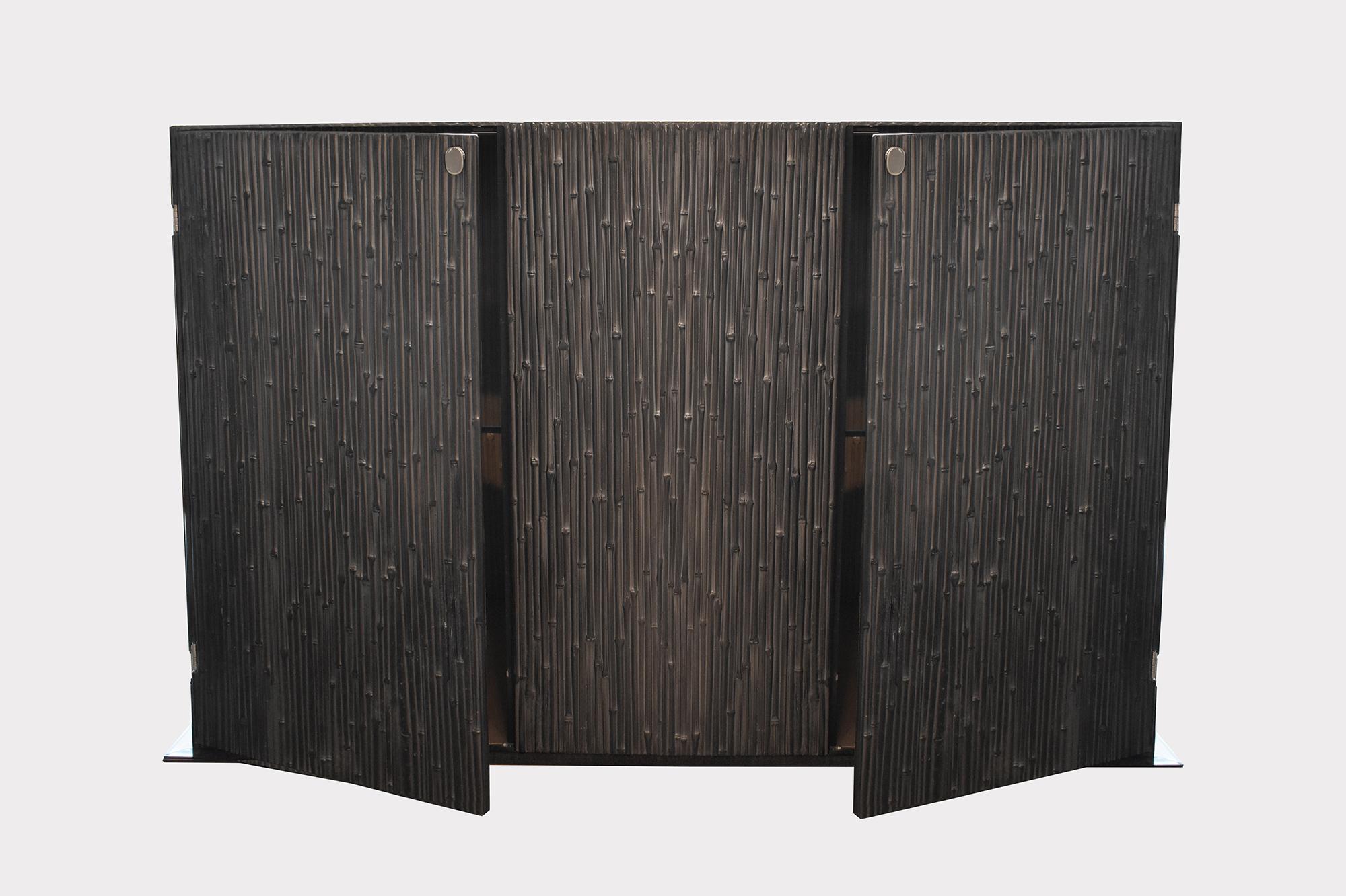 Italian Modern Andrea Salvetti for Dilmos Reed Cabinet Storage Cast Aluminium Black For Sale
