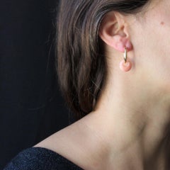 Modern Angel Skin Coral Tassel 18 Karat Yellow Gold Hoop Earrings