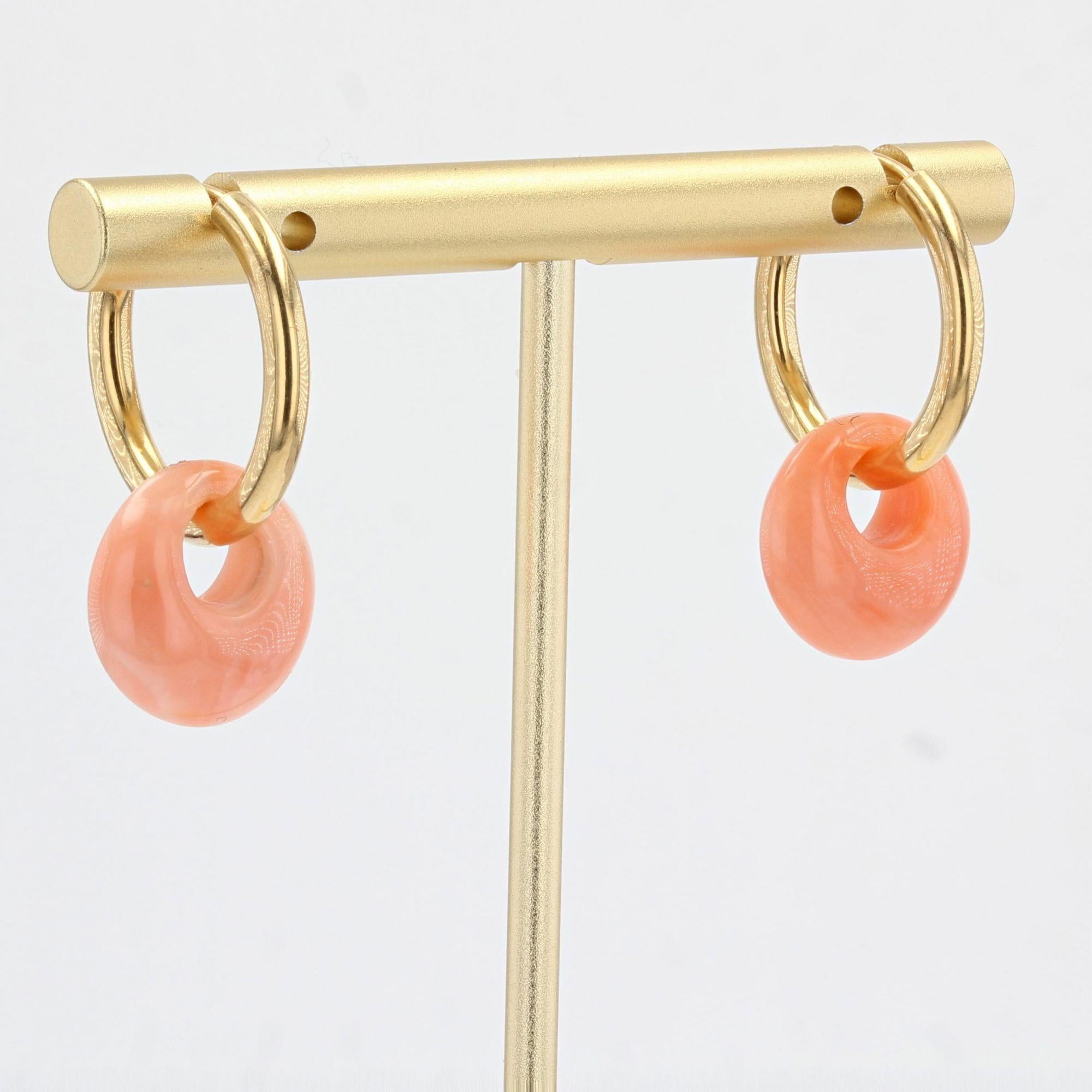 Women's Modern Angel Skin Coral Tassel 18 Karat Yellow Gold Hoop Earrings