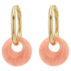 Modern Angel Skin Coral Tassel 18 Karat Yellow Gold Hoop Earrings