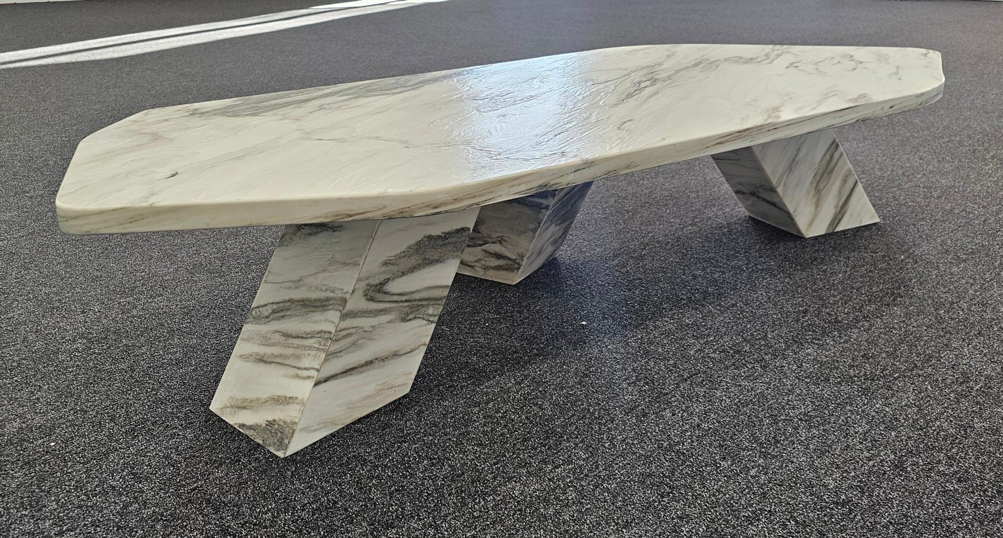 Carved Modern Angular Cipollino Marble Coffee Table For Sale