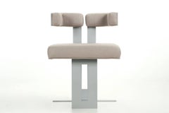Modern Angular Gray Steel Lounge Armchair with Ottoman, 21st Century