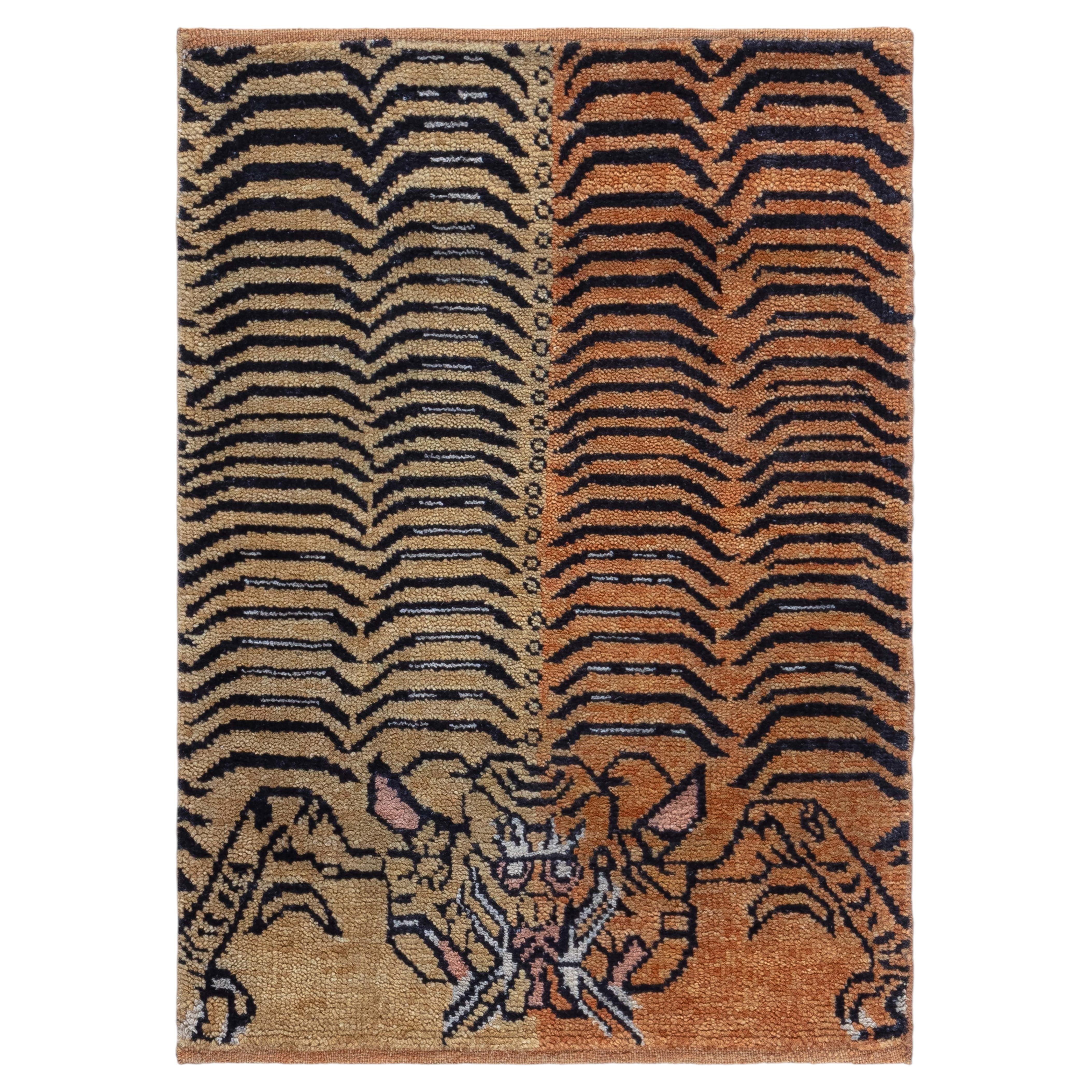 Modern Animal Chevron Stripes Warm Tan Rug "Tigrinus" by Doris Leslie Blau
